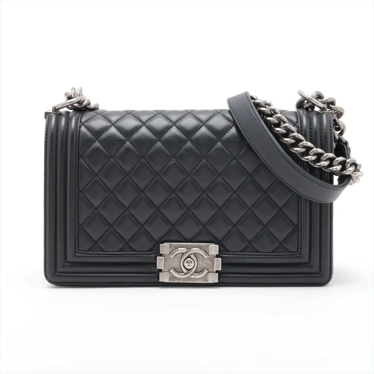 Boy Chanel 25 Lambskin Chain Shoulder Bag, Black with Gunmetal Hardware, PPJTUC28, Random Plate, A67086