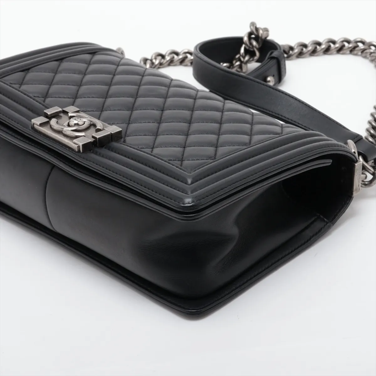 Boy Chanel 25 Lambskin Chain Shoulder Bag, Black with Gunmetal Hardware, PPJTUC28, Random Plate, A67086 — view 3