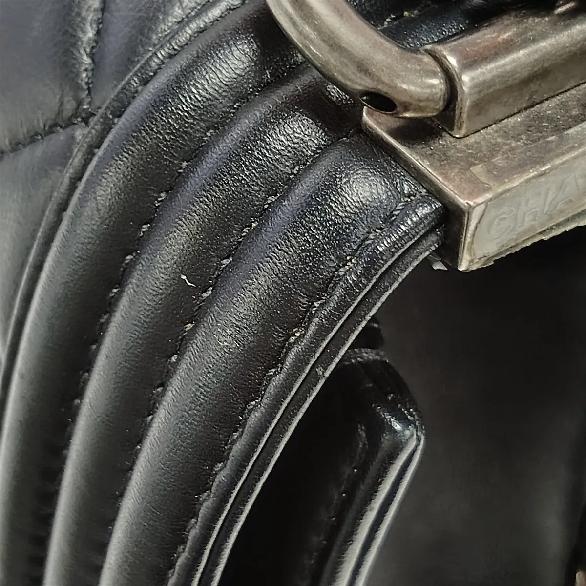 Boy Chanel 25 Lambskin Chain Shoulder Bag, Black with Gunmetal Hardware, PPJTUC28, Random Plate, A67086 — view 10