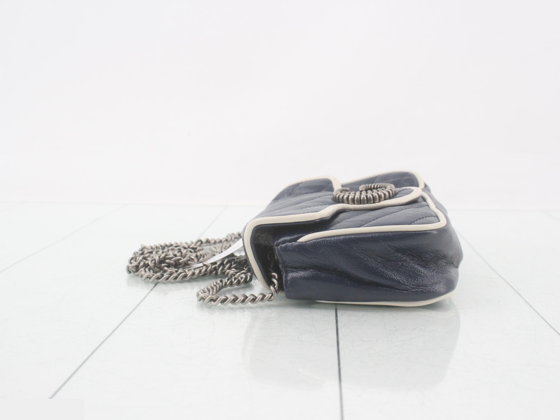 Marmont Flap White Blue Leather Chain Shoulder Bag — view 4