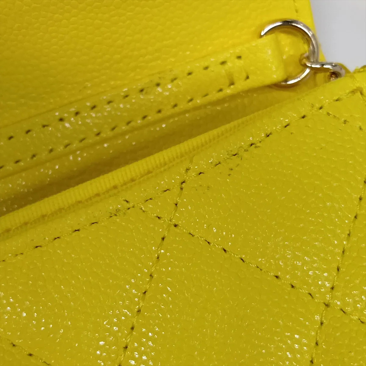 Mini Matelassé Caviar Skin Chain Wallet, Yellow Leather, Gold Hardware, AX12GK6C, Random Serial Number — view 11