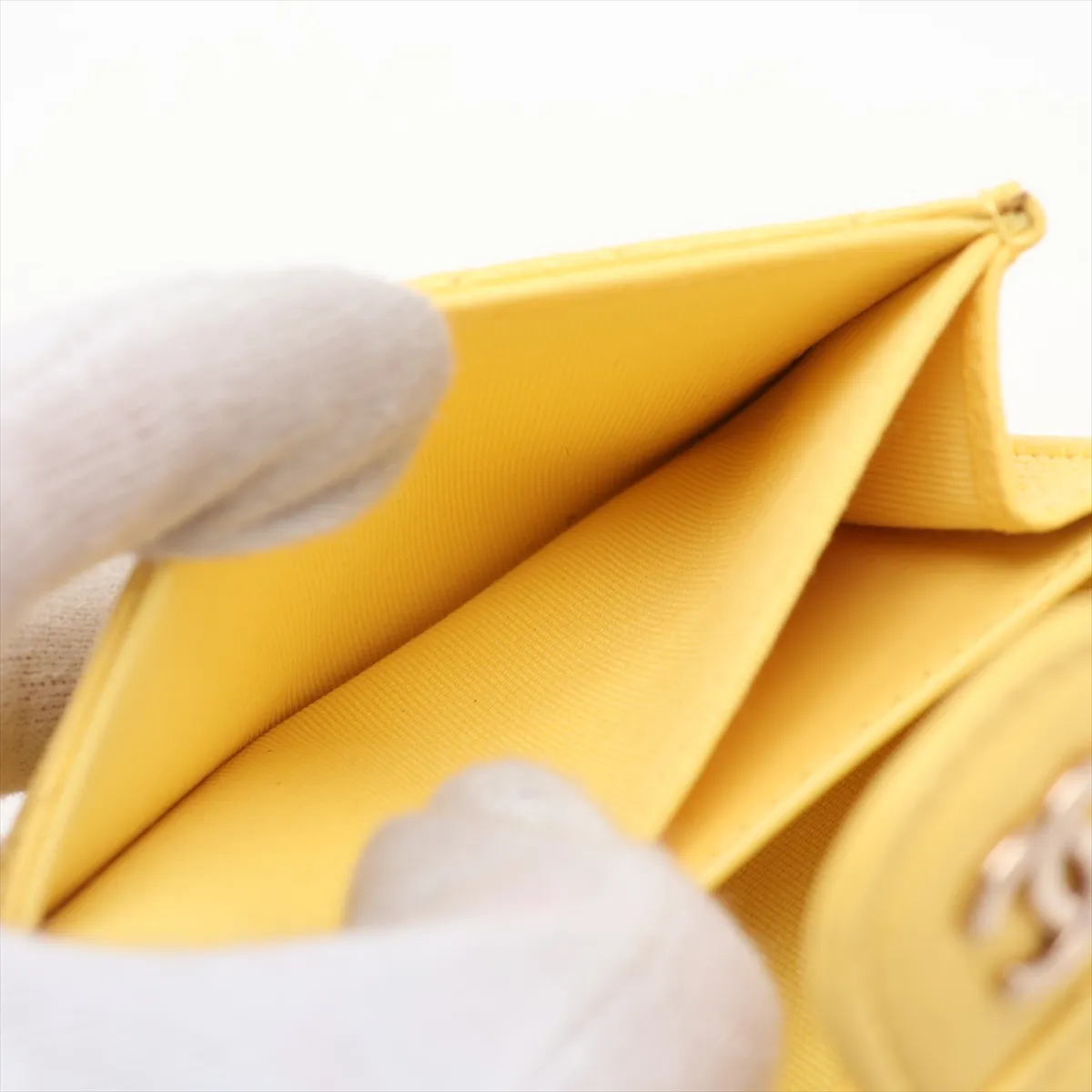 Mini Matelassé Caviar Skin Chain Wallet, Yellow Leather, Gold Hardware, AX12GK6C, Random Serial Number — view 8