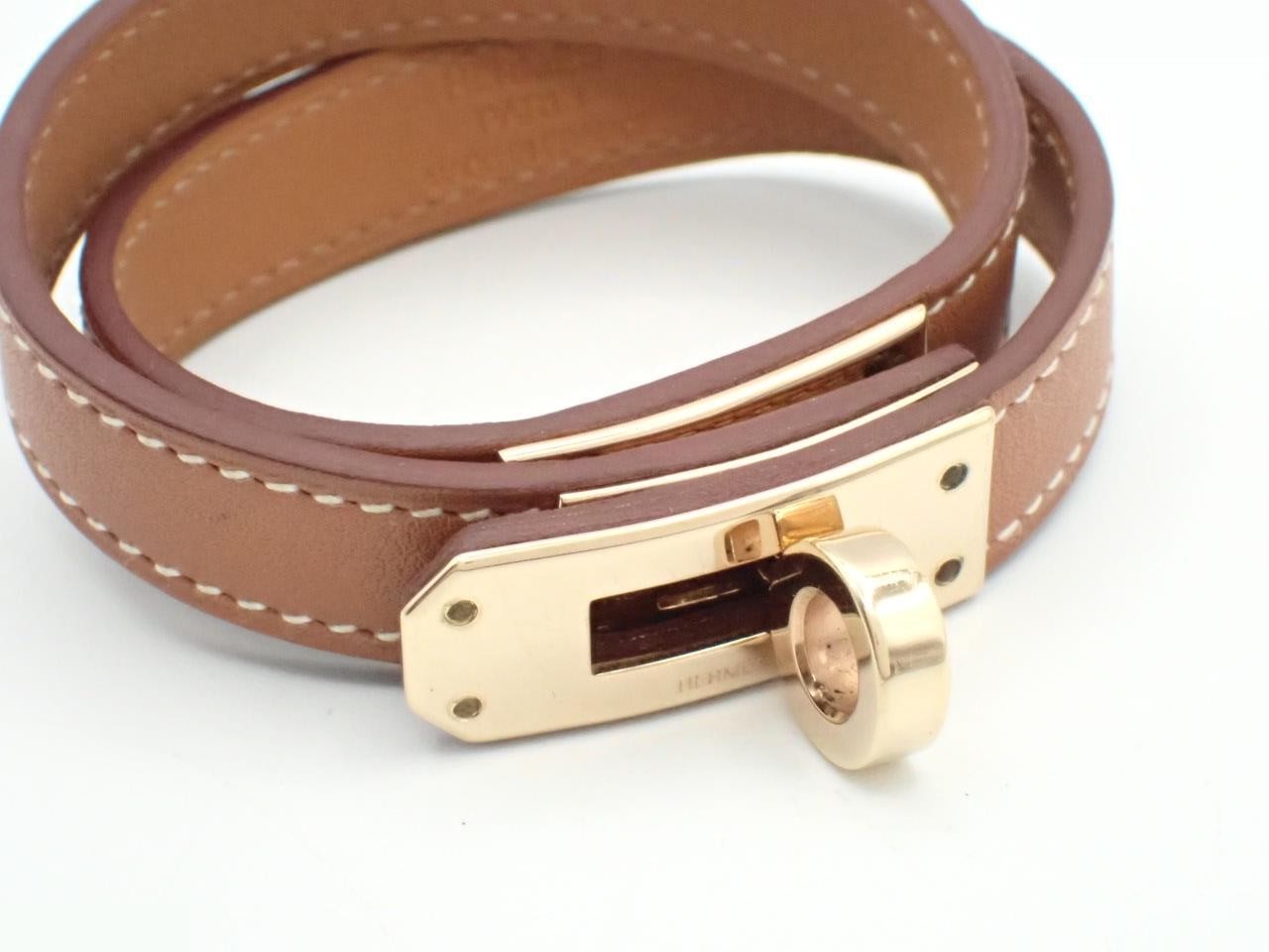 Kelly Double Tour Bracelet, GP x Leather, Gold, Brown — view 3