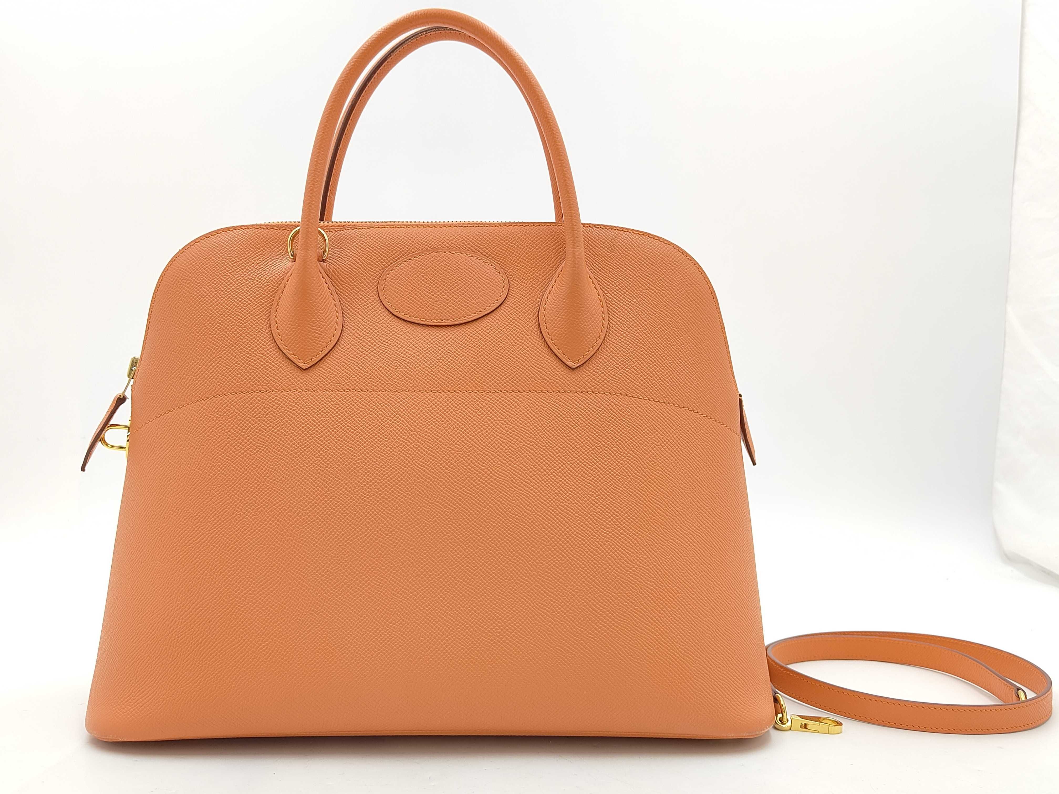 Bolide 35, Veau Epsom leather, Mango color, Gold hardware, Q stamp, Handbag