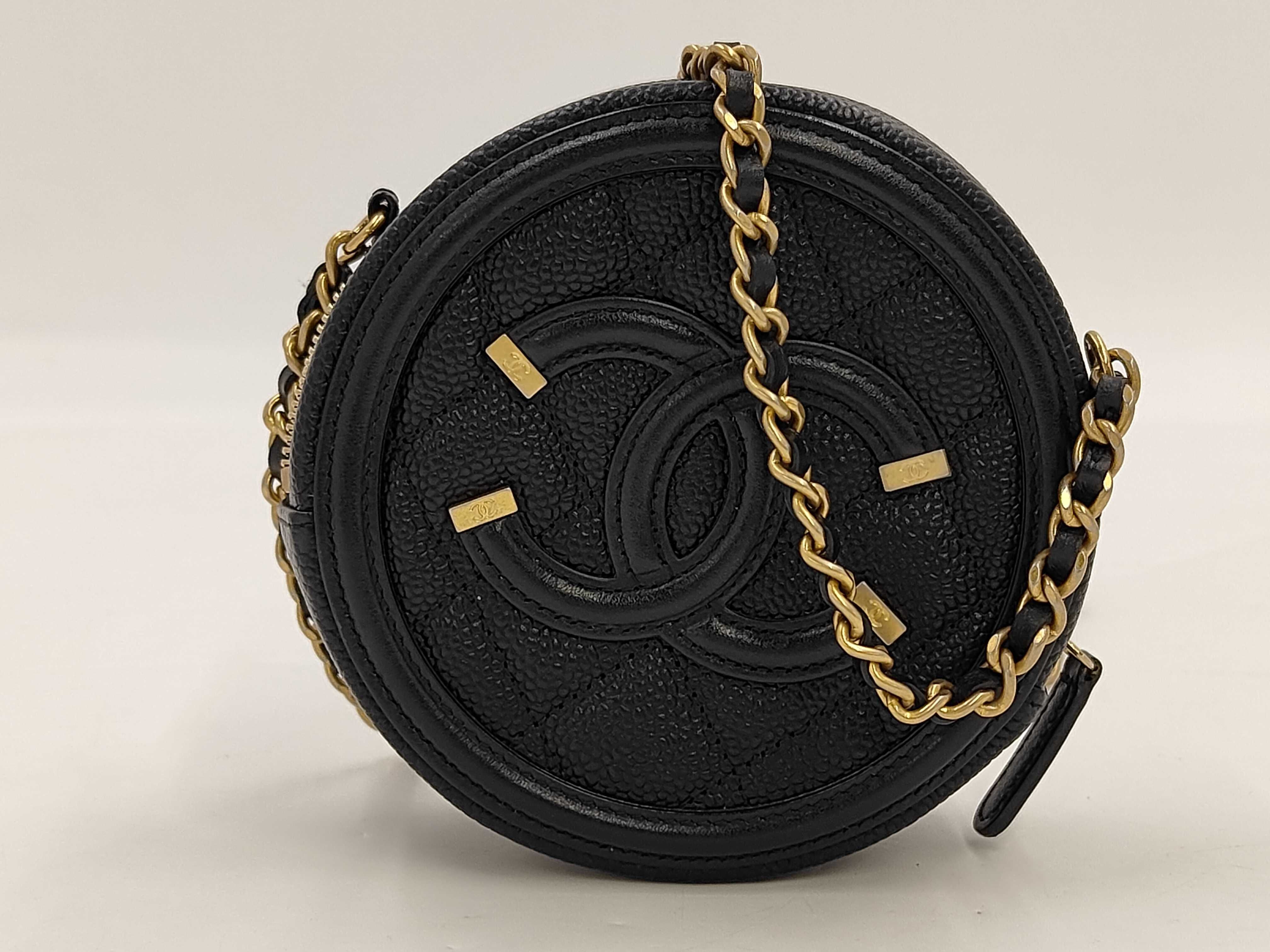 CC Filigree Caviar Skin Round Chain Shoulder Bag
