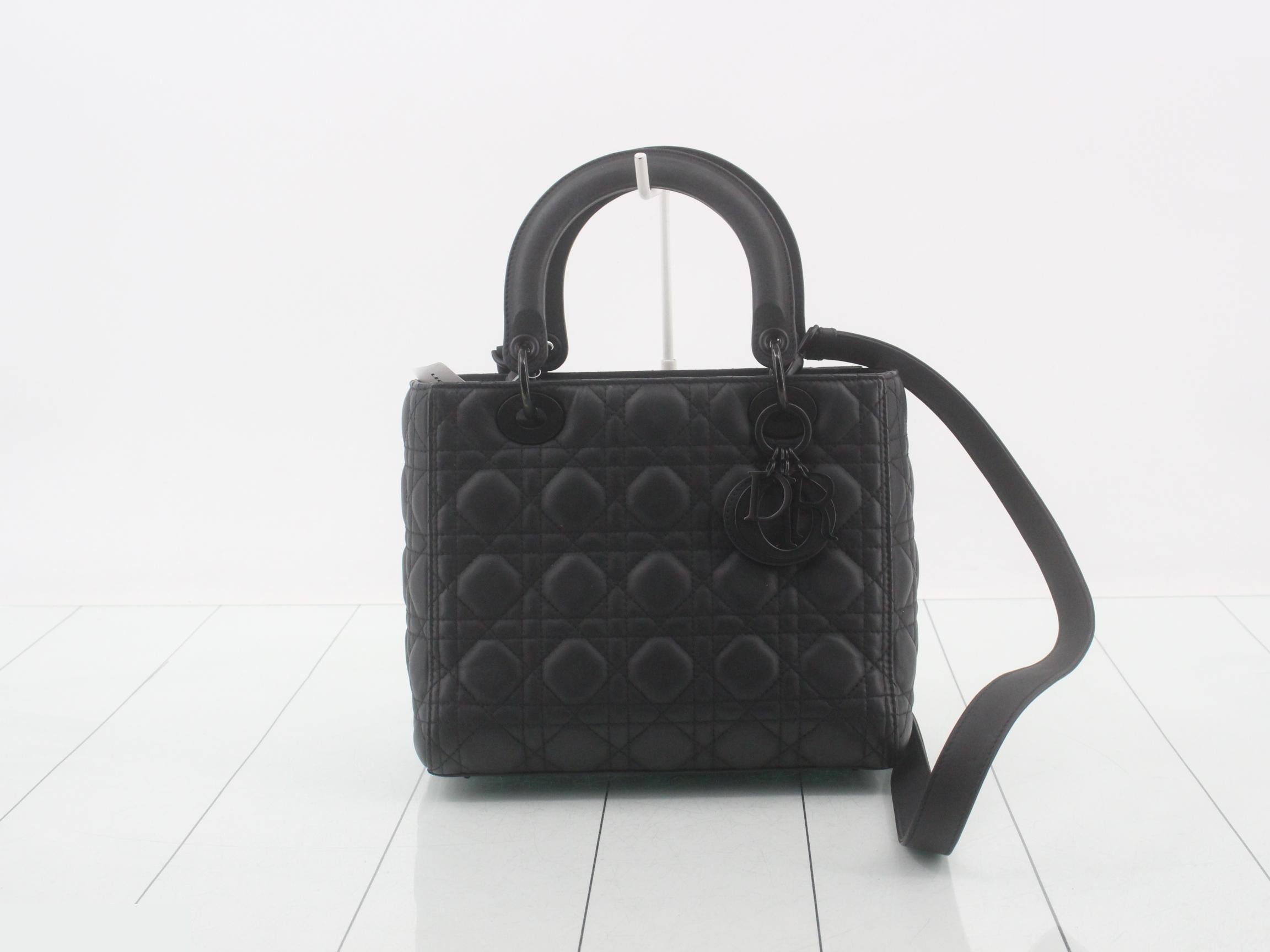 2-way Lady Dior Ultra Matte Black Shoulder Bag