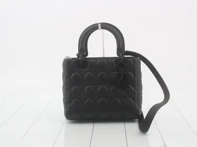 2-way Lady Dior Ultra Matte Black Shoulder Bag