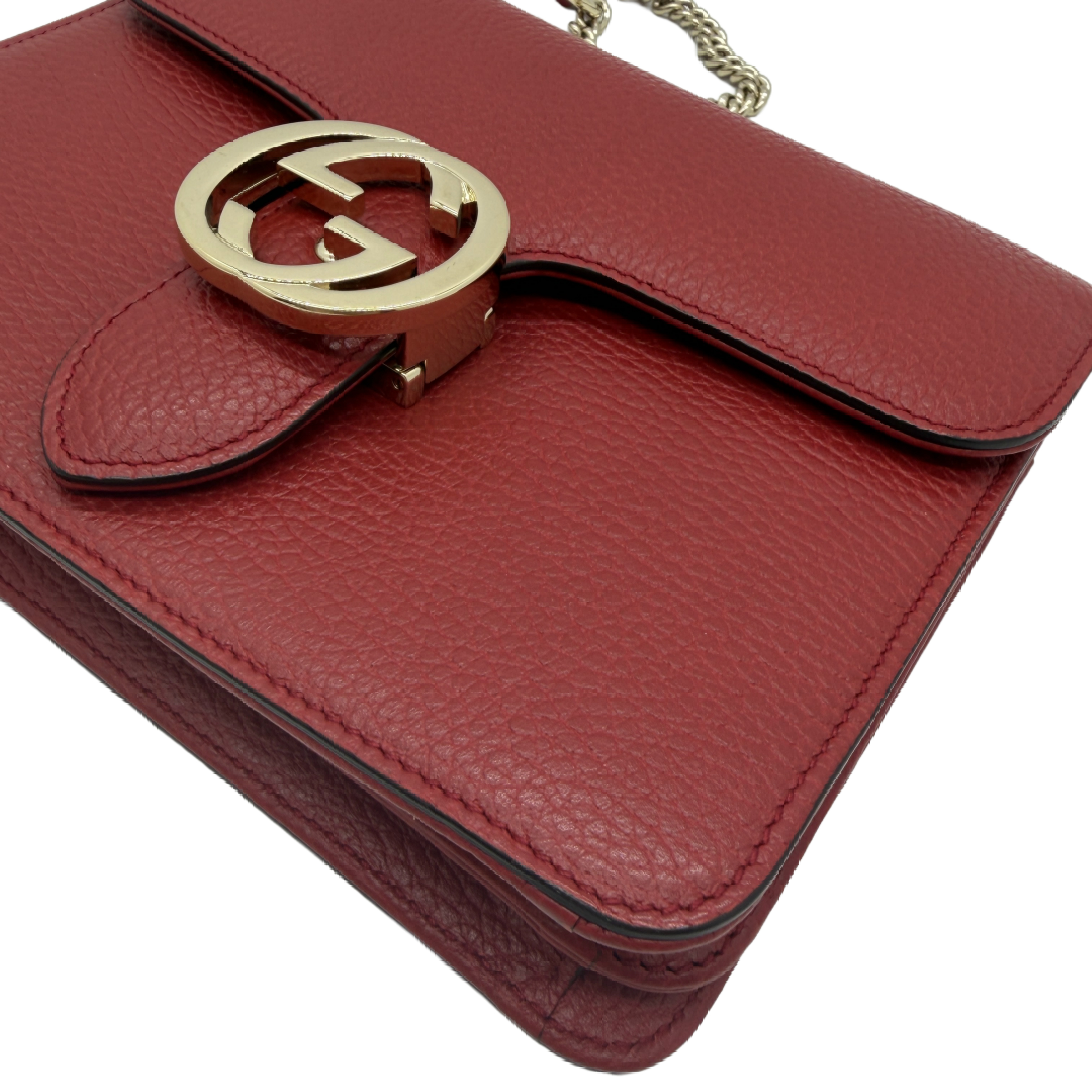 Interlocking G Leather Chain Shoulder Bag, Red. — view 8