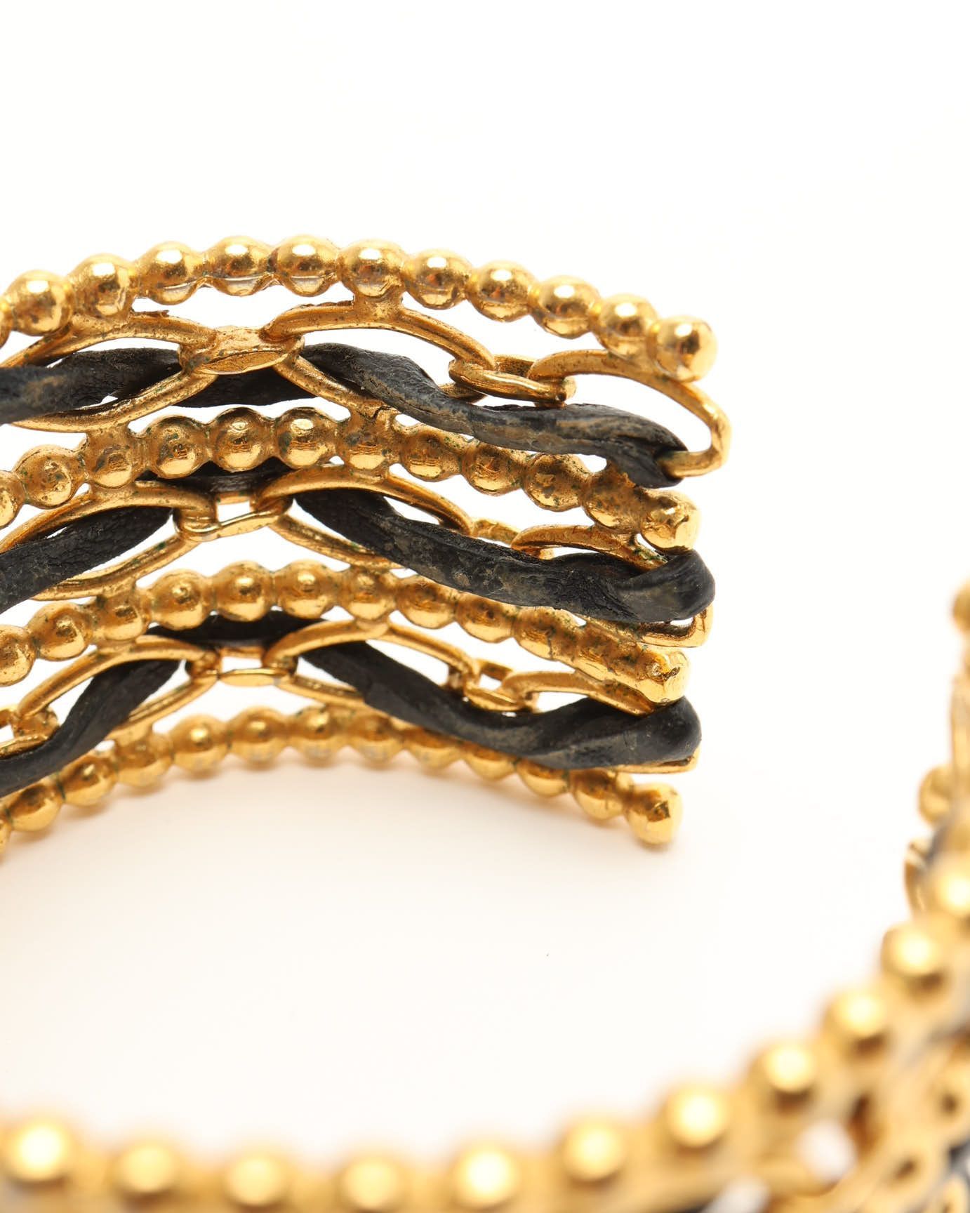 Vintage Woven Rolo Chain Cuff Bracelet, 1980s — view 6