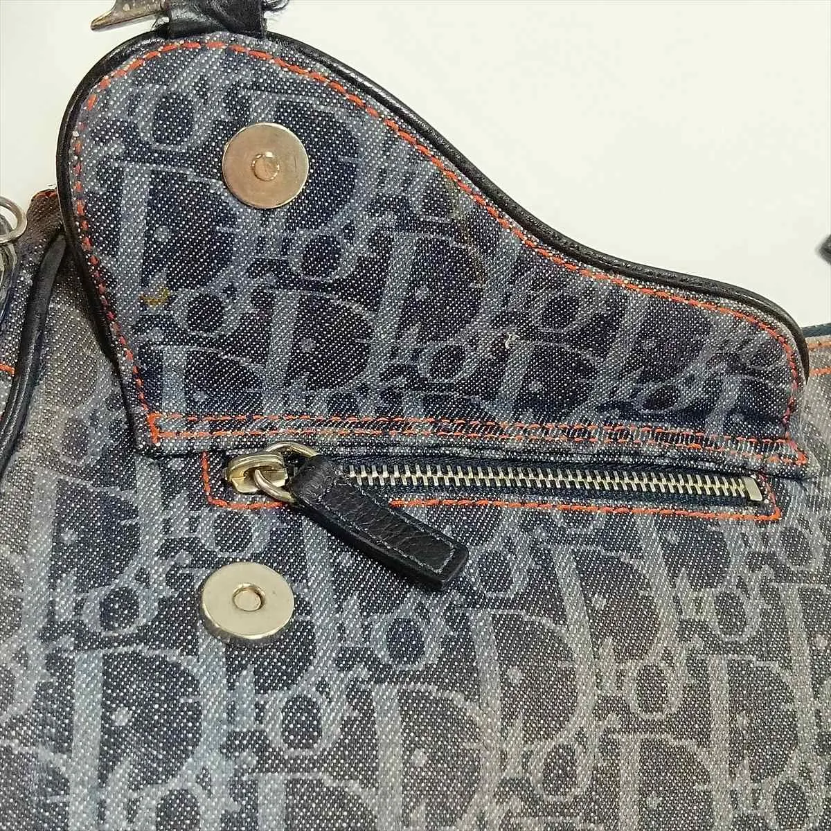 Trotter Flight Line Canvas x Leather Shoulder Bag, Navy x Orange — view 12