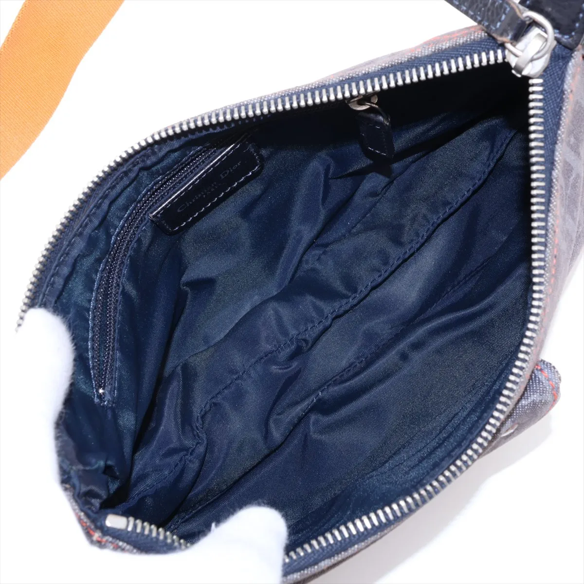 Trotter Flight Line Canvas x Leather Shoulder Bag, Navy x Orange — view 6