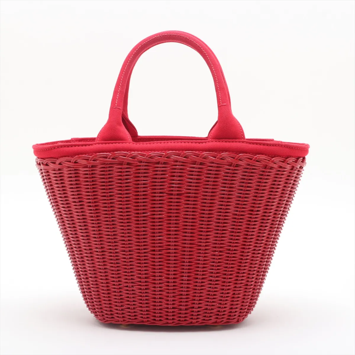 Wicker Rattan x Canvas 2WAY Handbag Red — view 2