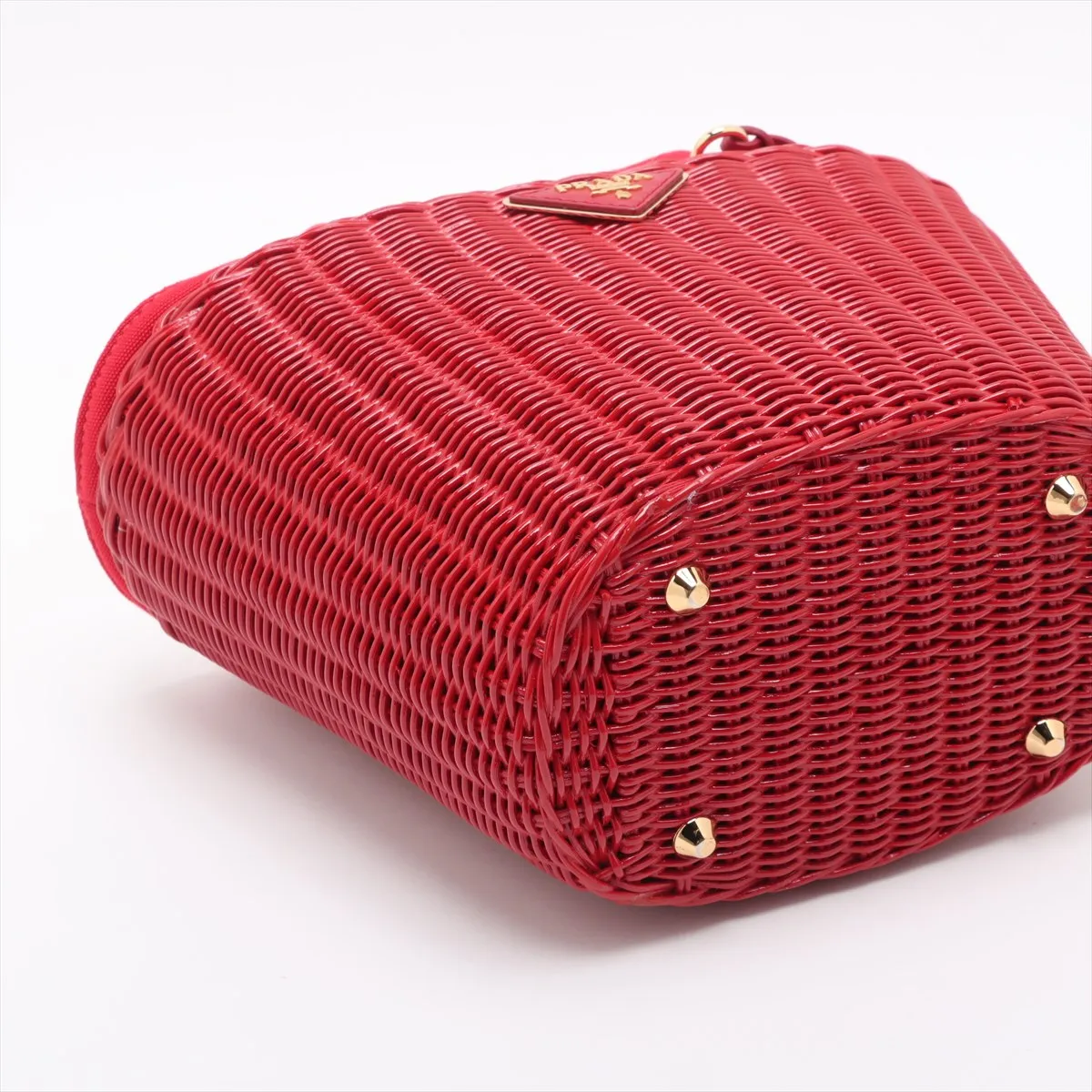 Wicker Rattan x Canvas 2WAY Handbag Red — view 4