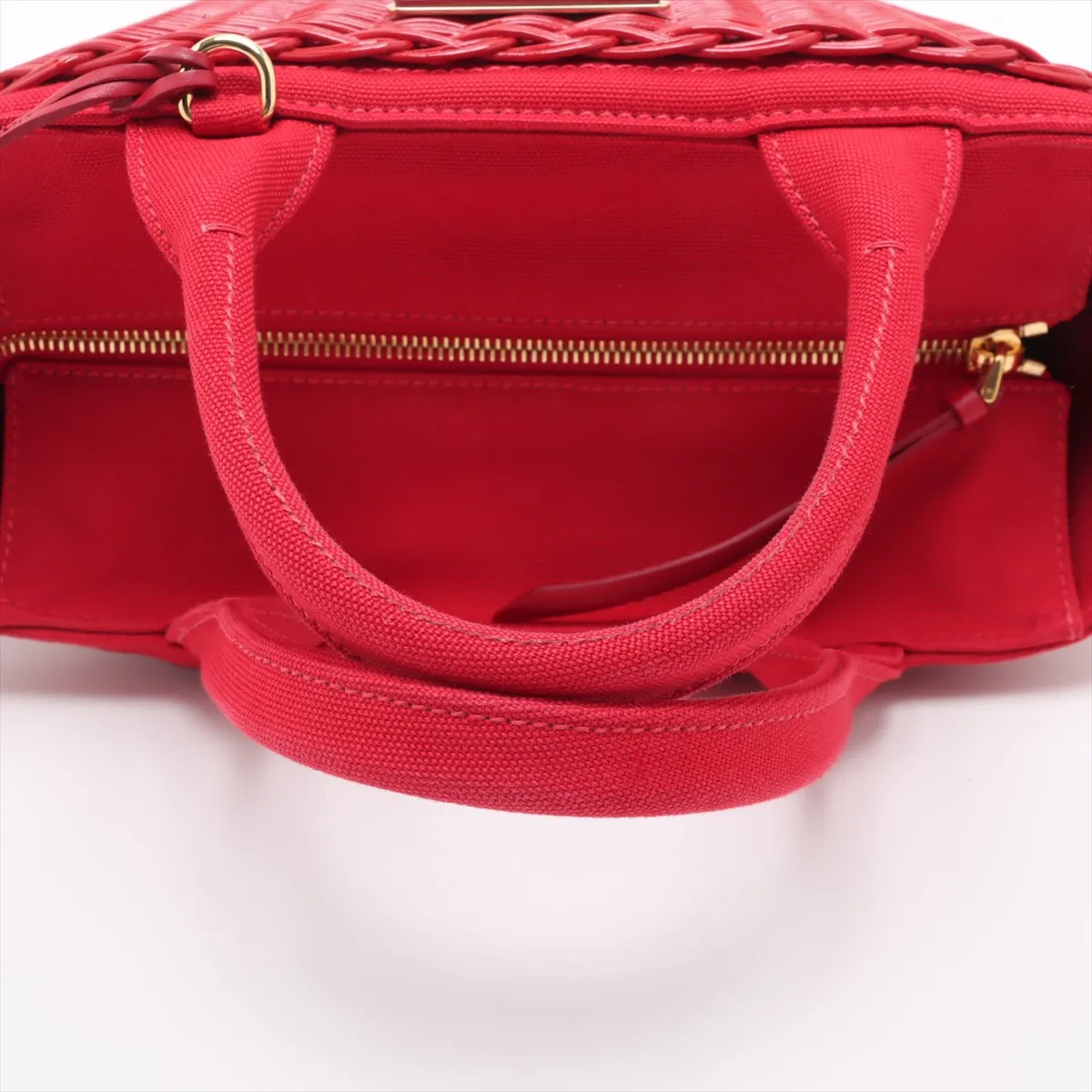 Wicker Rattan x Canvas 2WAY Handbag Red — view 5