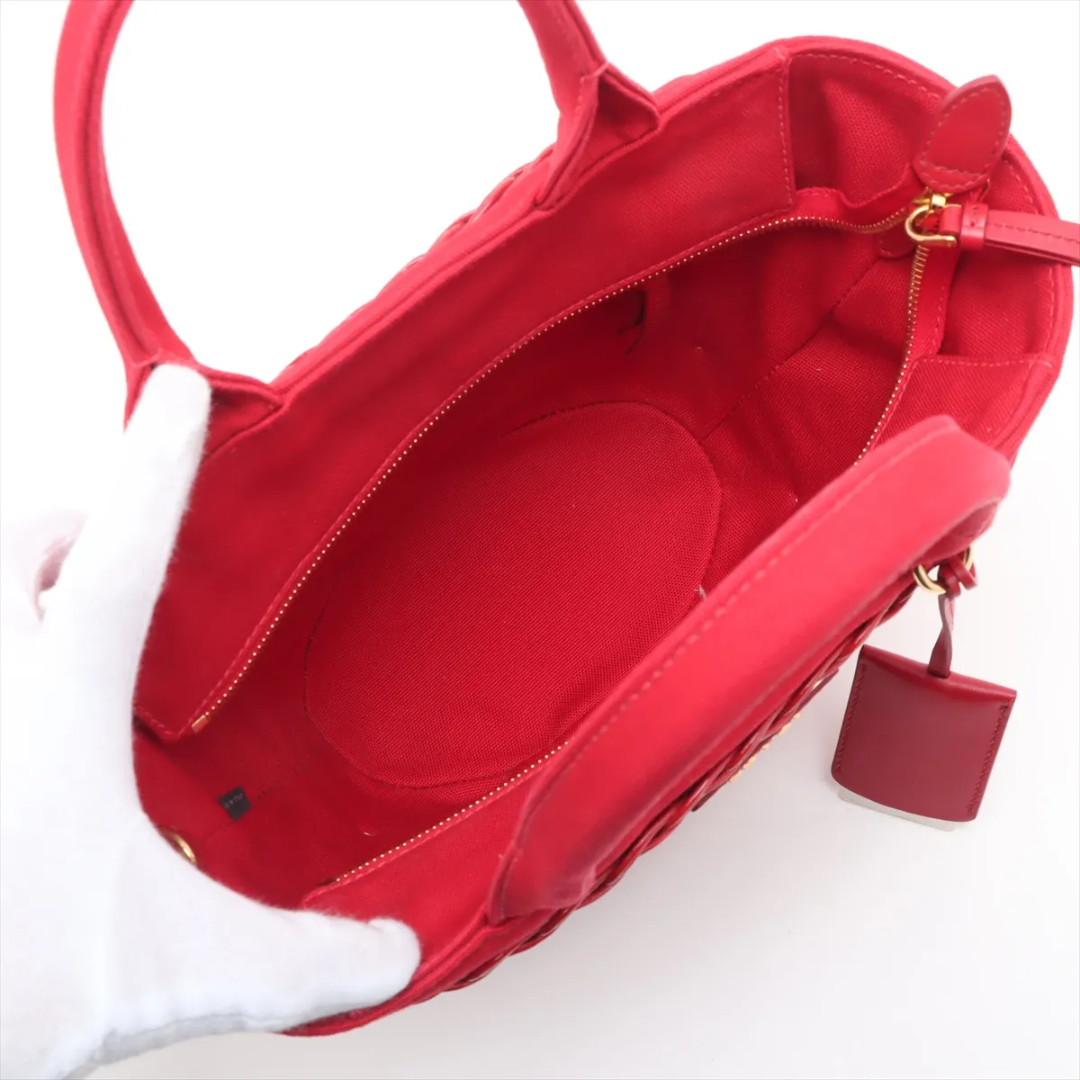Wicker Rattan x Canvas 2WAY Handbag Red — view 8
