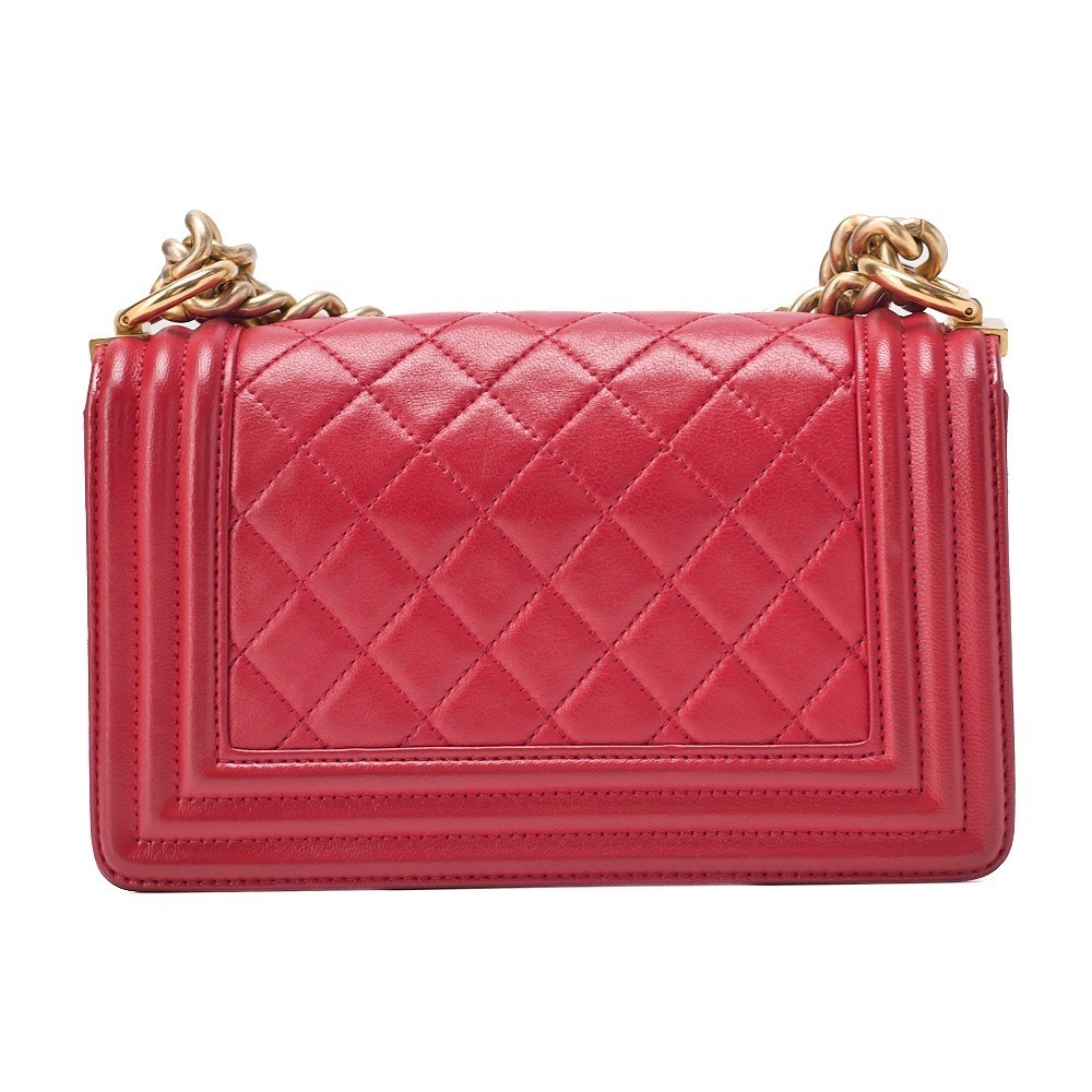 Lambskin Matelassé Boy Chanel 20 Chain Shoulder Bag, Red, Gold Hardware — view 2