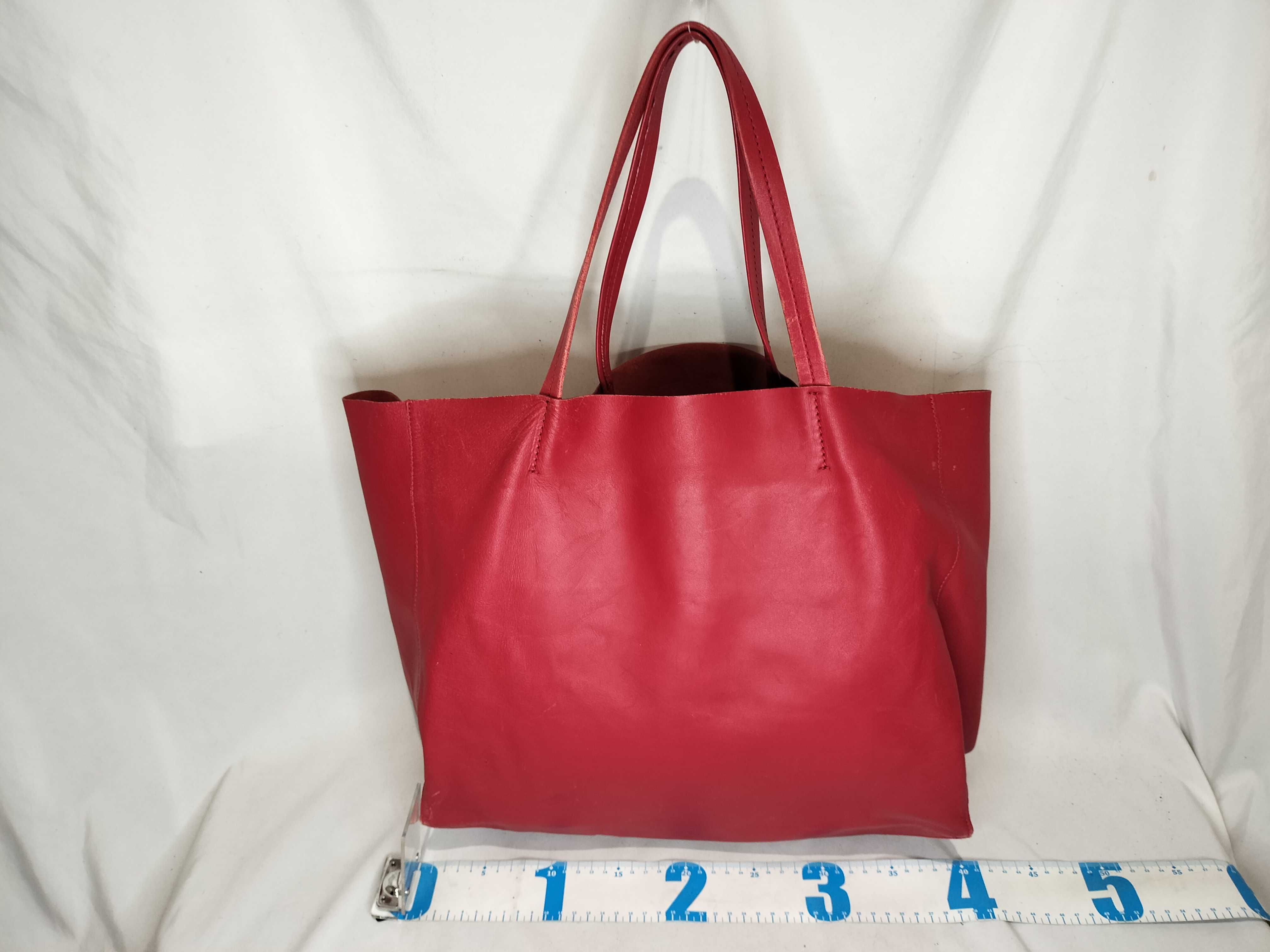 Horizontal Cabas Leather Tote Bag, Red Handbag — view 3