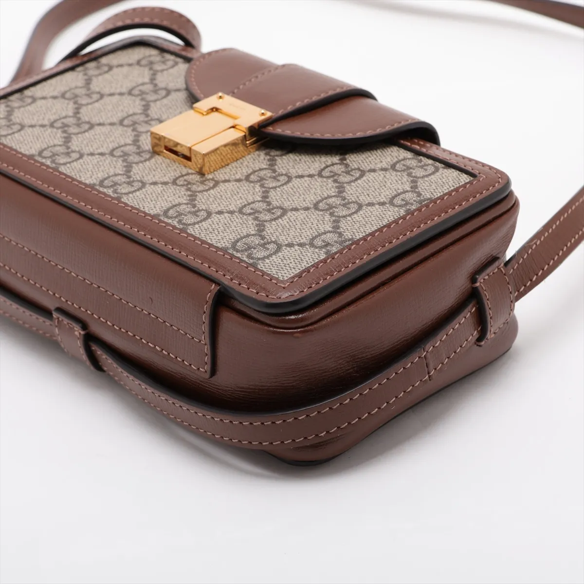 GG Supreme 614368 PVC x Leather Shoulder Bag, Beige x Brown — view 3