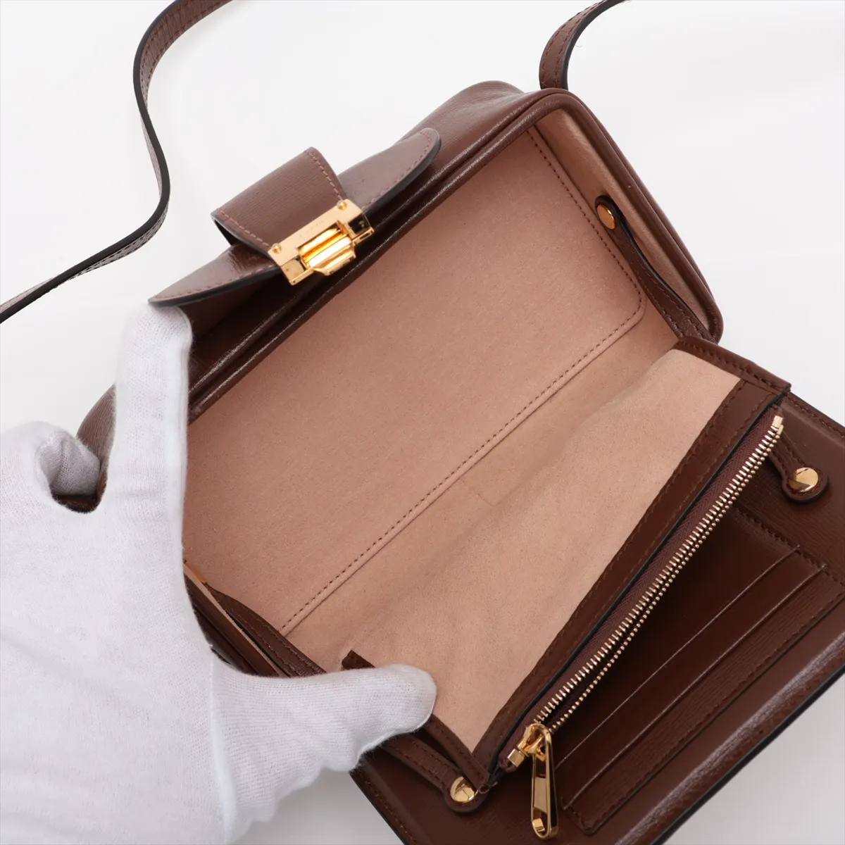 GG Supreme 614368 PVC x Leather Shoulder Bag, Beige x Brown — view 6
