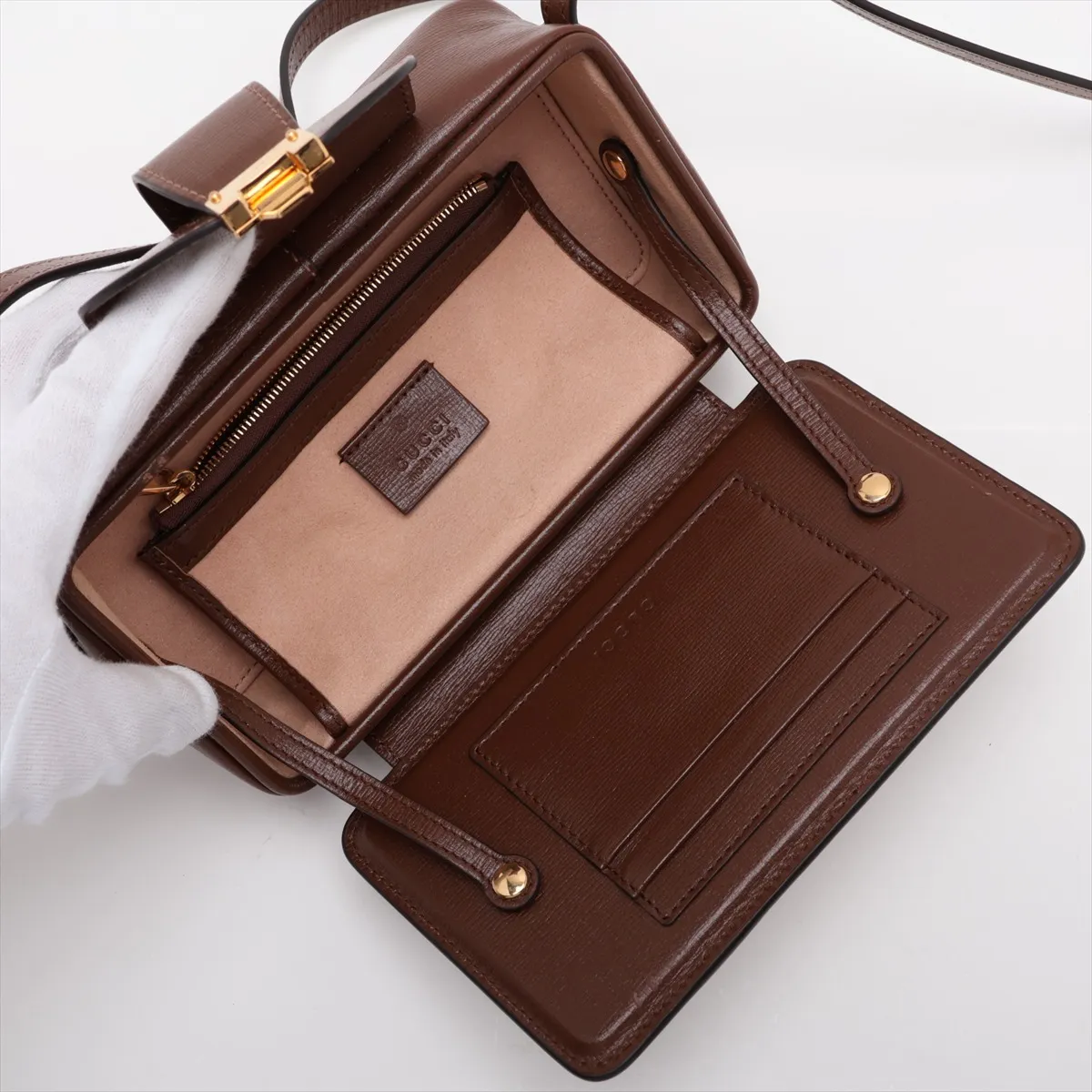 GG Supreme 614368 PVC x Leather Shoulder Bag, Beige x Brown — view 7