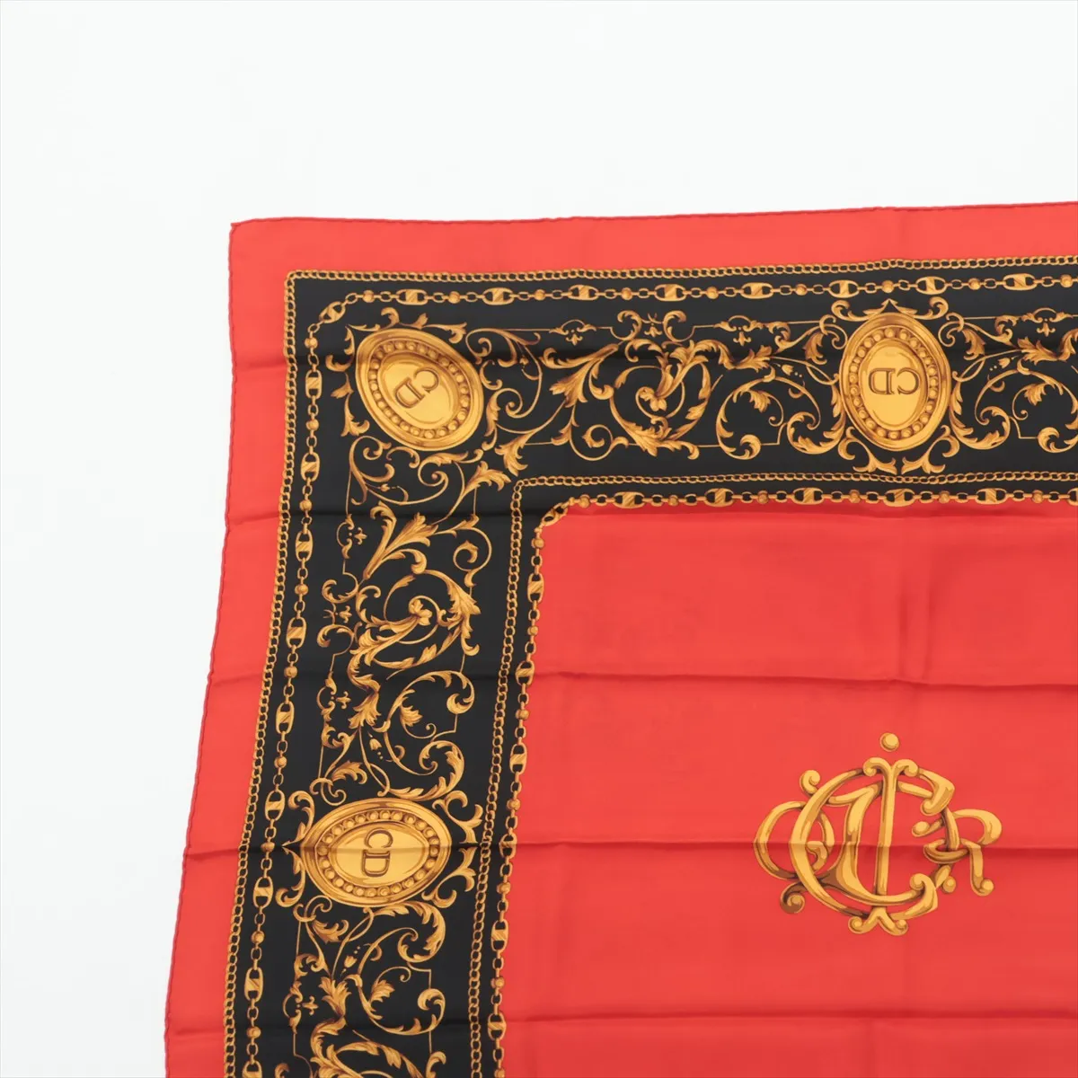 Logo Scarf Silk Red Thread Burnt Discoloration — view 2