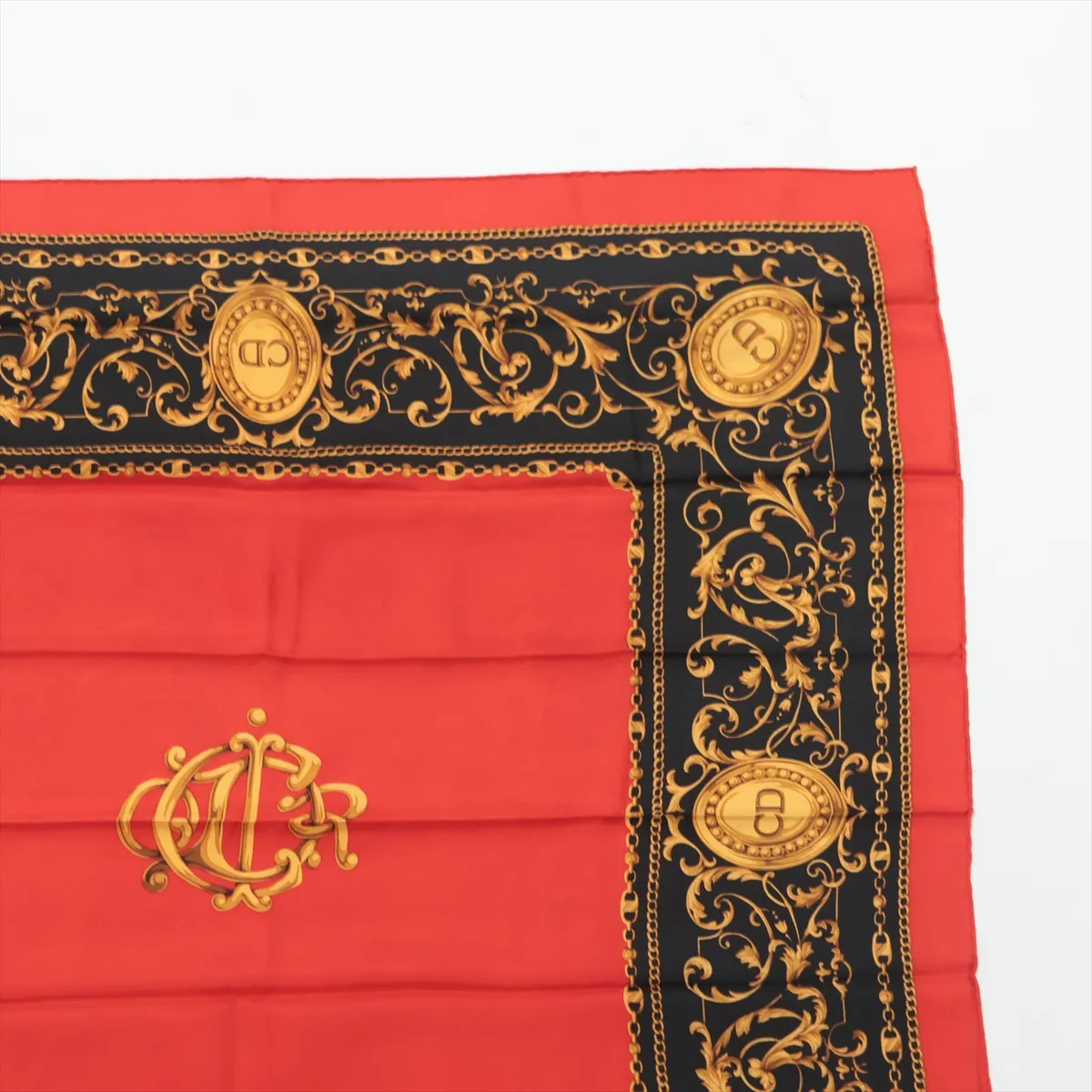 Logo Scarf Silk Red Thread Burnt Discoloration — view 3