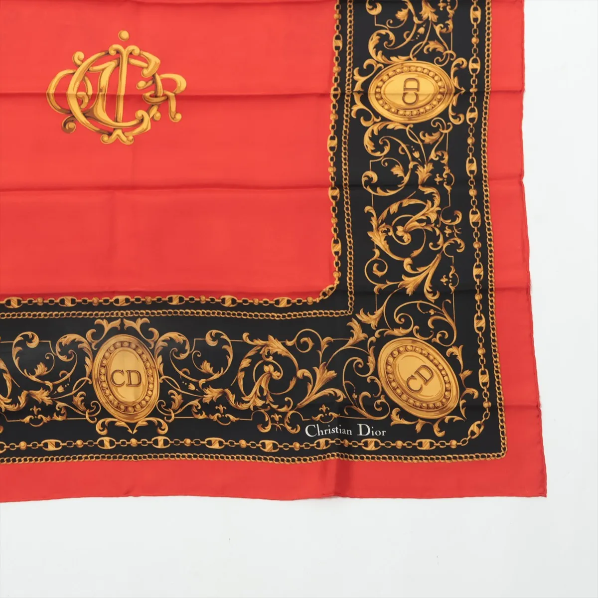 Logo Scarf Silk Red Thread Burnt Discoloration — view 4