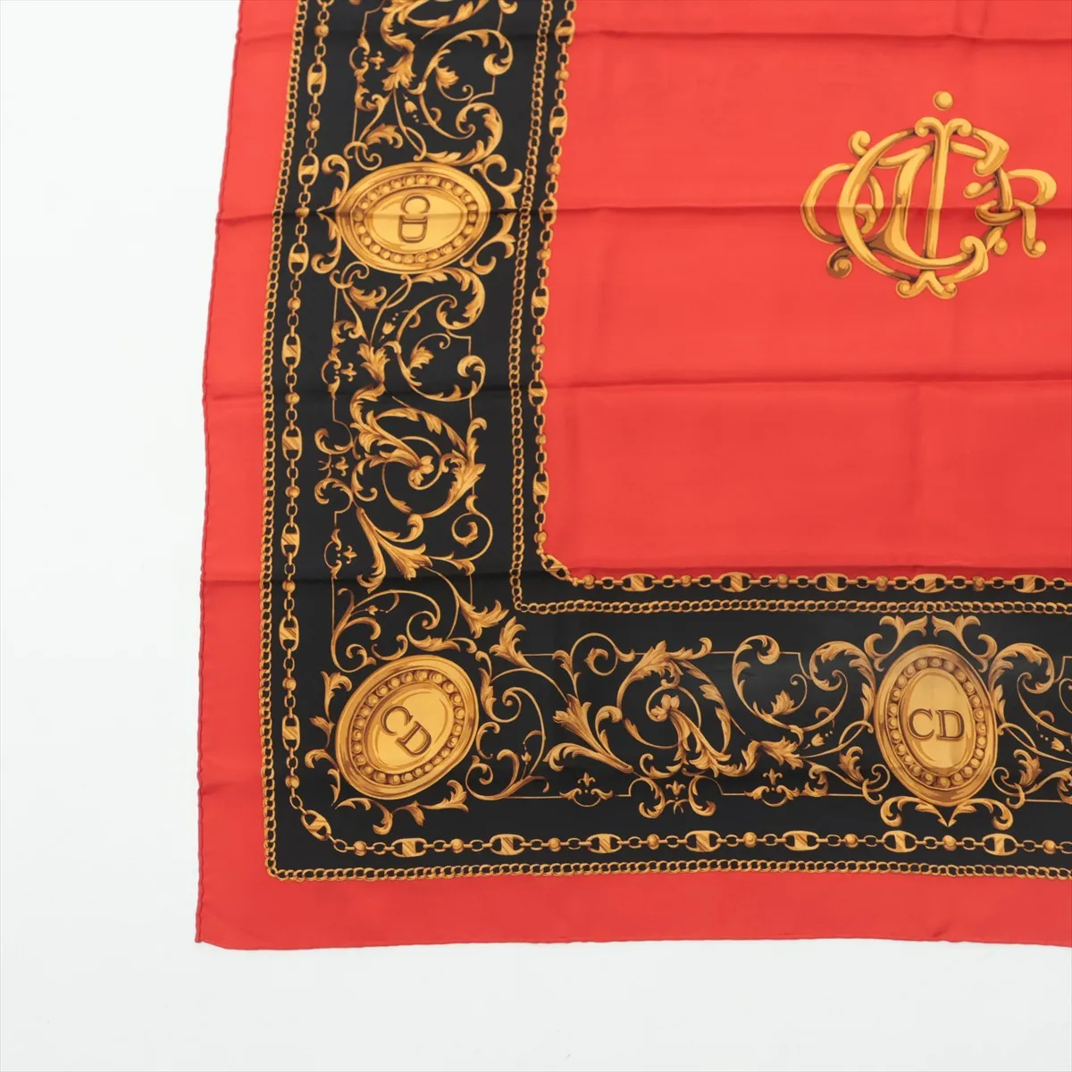 Logo Scarf Silk Red Thread Burnt Discoloration — view 5