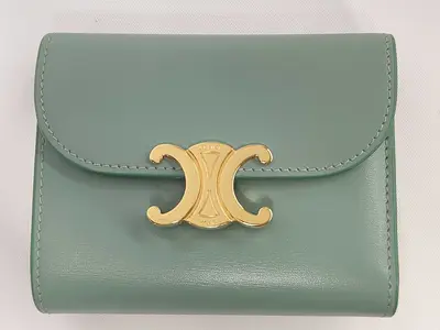 Triomphe Small Flap Wallet Leather Compact Wallet Green