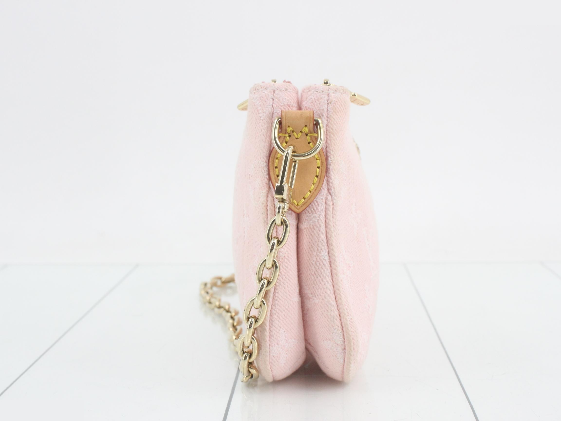 Monogram Denim Pochette Rive Washed Pink 2-Way Shoulder Bag — view 4