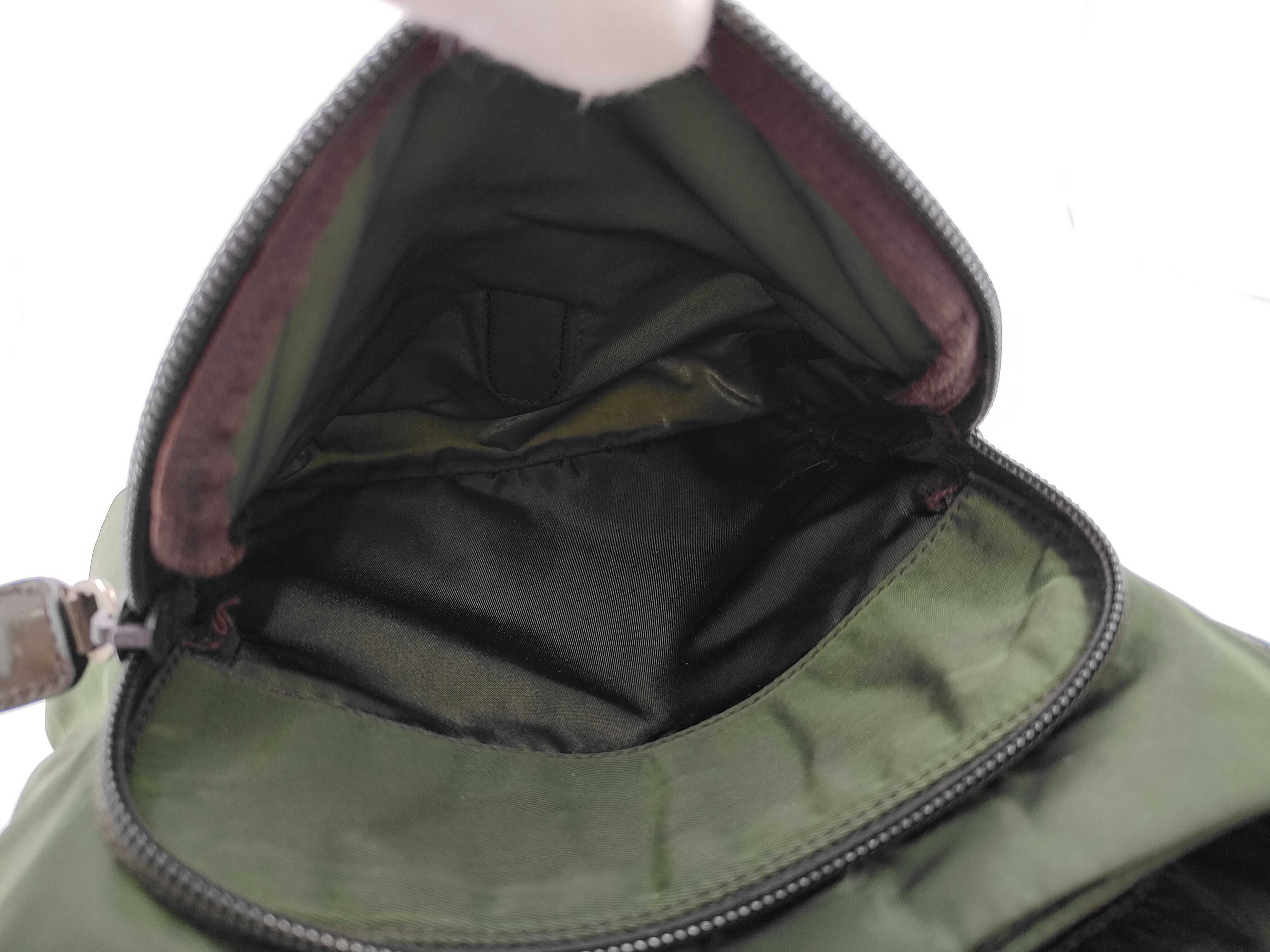 Nylon Shoulder Bag with Triangle Plate and Silver Hardware, B5469F, Khaki — view 11
