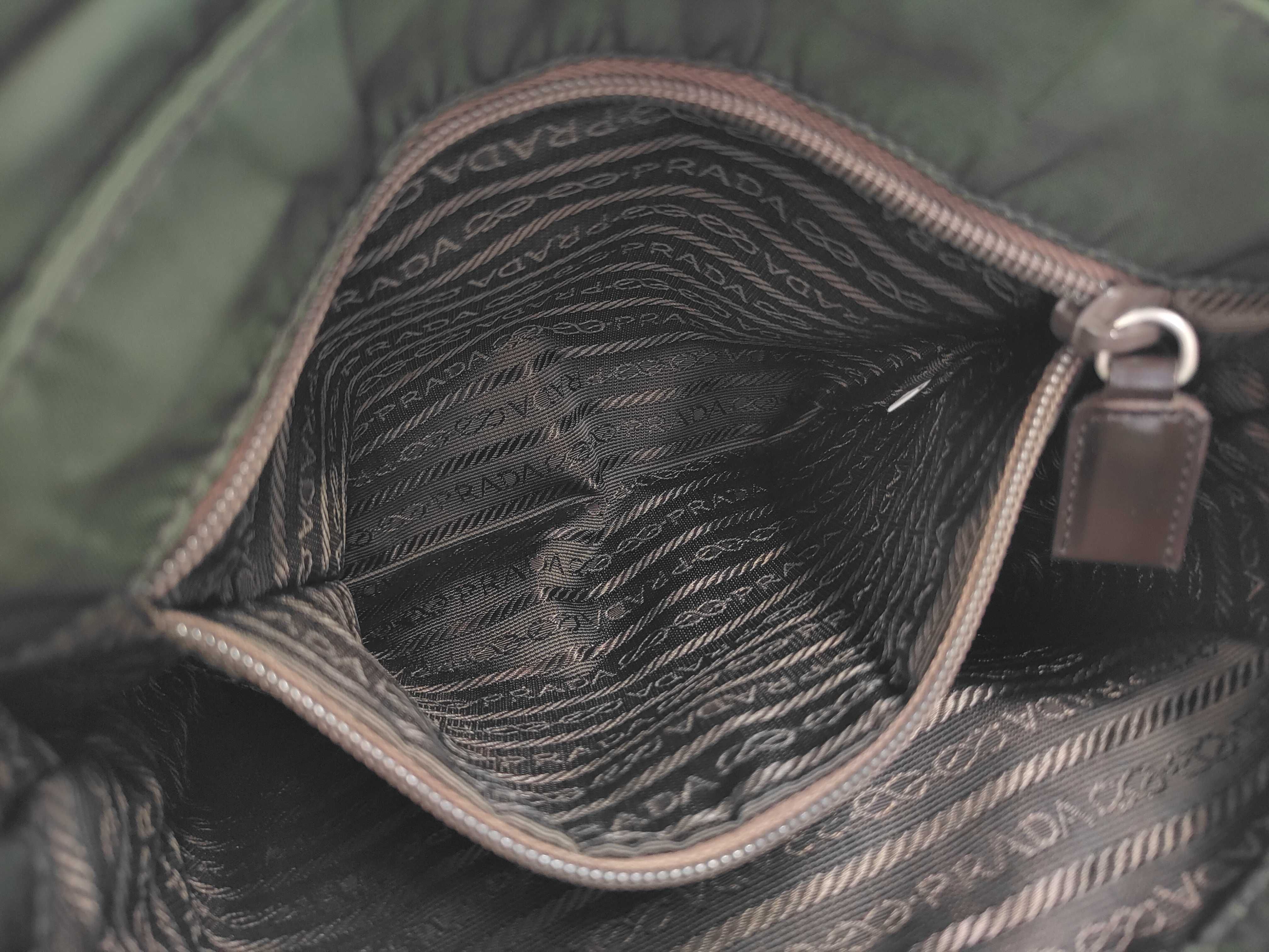 Nylon Shoulder Bag with Triangle Plate and Silver Hardware, B5469F, Khaki — view 12