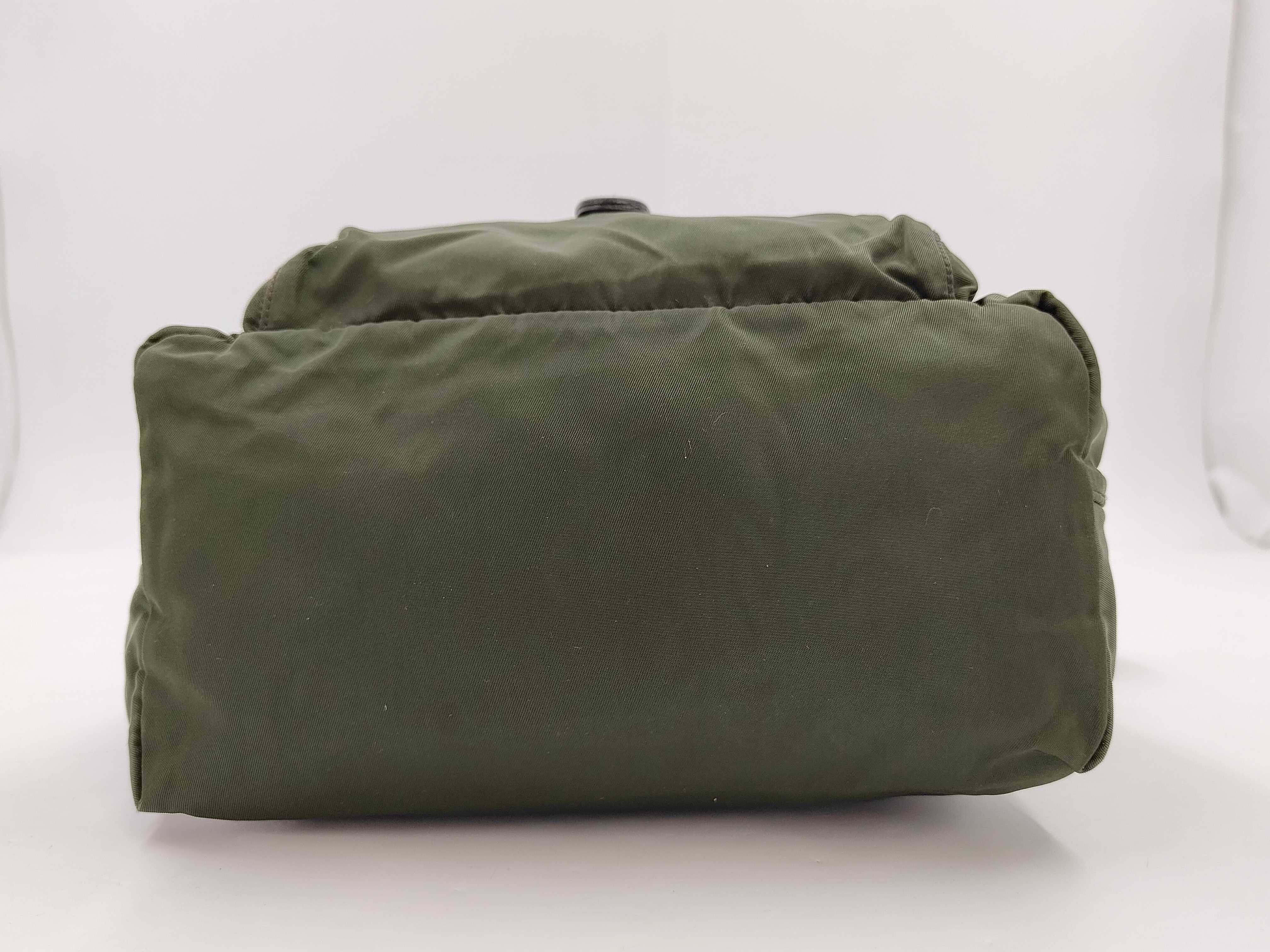 Nylon Shoulder Bag with Triangle Plate and Silver Hardware, B5469F, Khaki — view 6