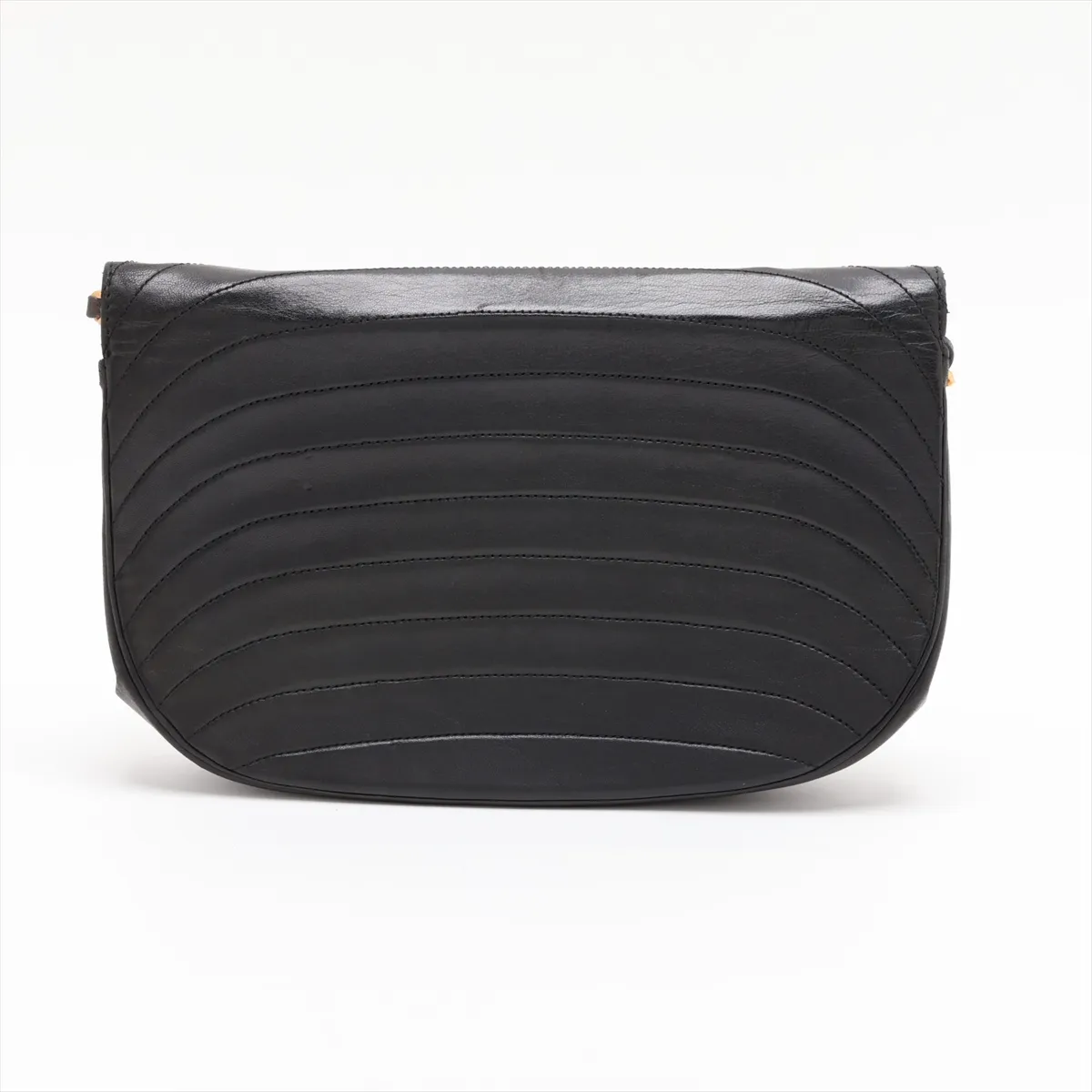 Wave Stitch Lambskin Chain Shoulder Bag, Half Moon, Black, Gold Hardware — view 2
