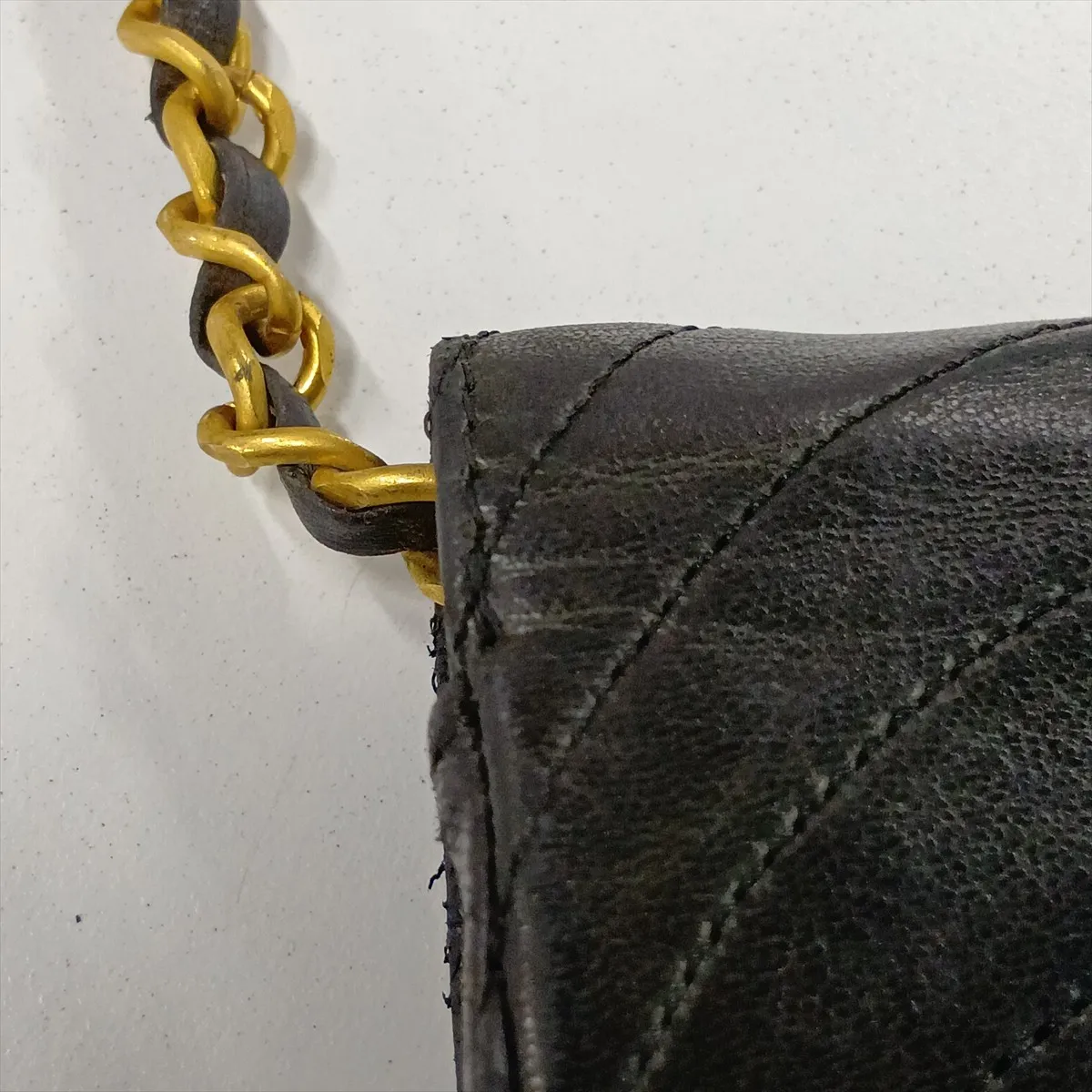Wave Stitch Lambskin Chain Shoulder Bag, Half Moon, Black, Gold Hardware — view 12
