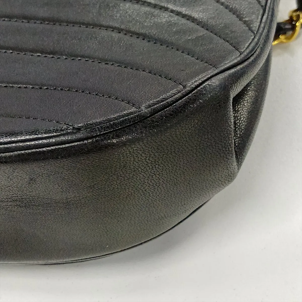 Wave Stitch Lambskin Chain Shoulder Bag, Half Moon, Black, Gold Hardware — view 15