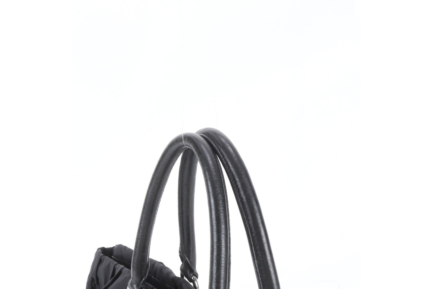 Tessuto nylon tote bag with white tag, gathered leather, shoulder bag. — view 2