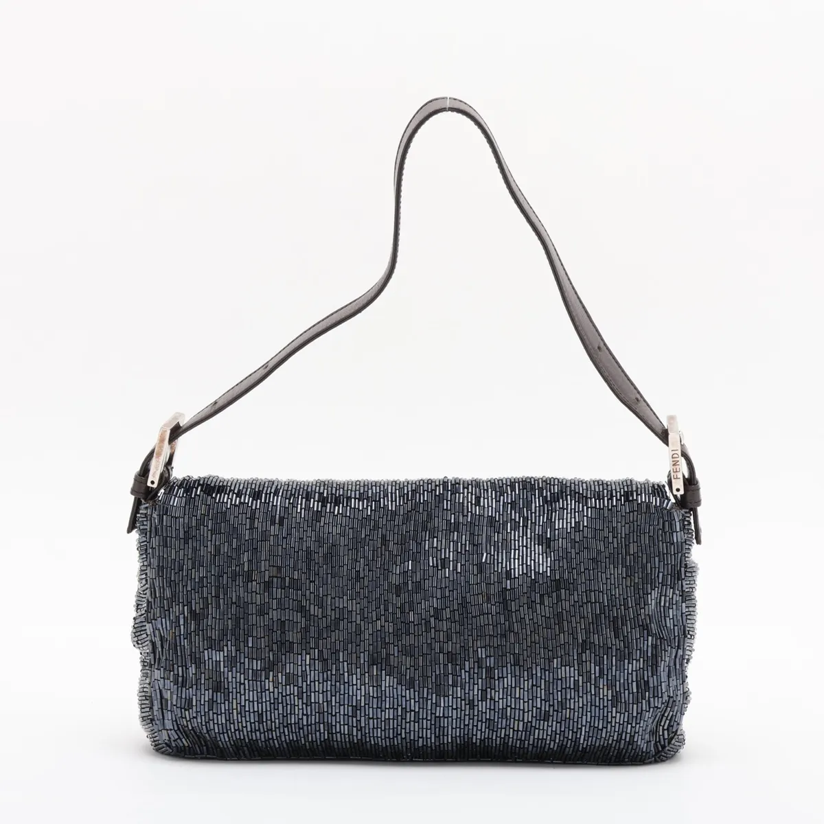 Mamma Bucket Beaded Leather Shoulder Bag, Navy, 26424, Exterior repaired by an aftermarket company. — view 2