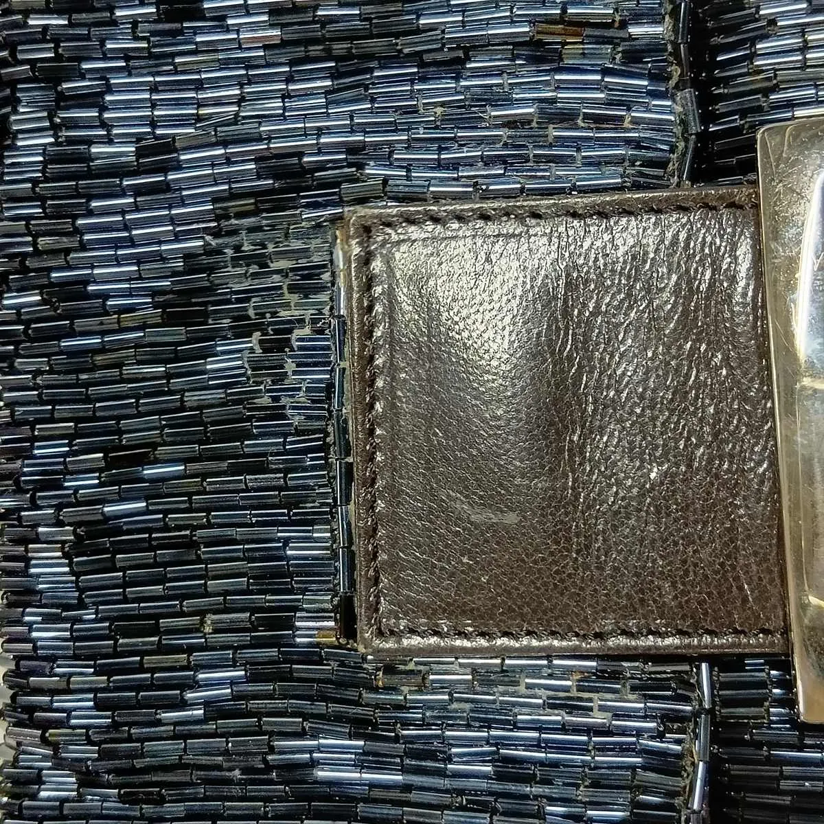 Mamma Bucket Beaded Leather Shoulder Bag, Navy, 26424, Exterior repaired by an aftermarket company. — view 12