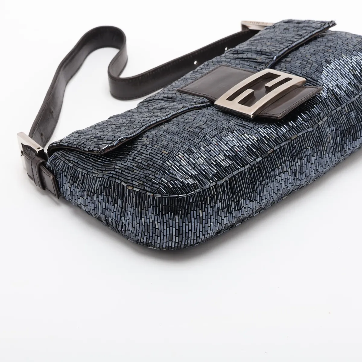Mamma Bucket Beaded Leather Shoulder Bag, Navy, 26424, Exterior repaired by an aftermarket company. — view 4