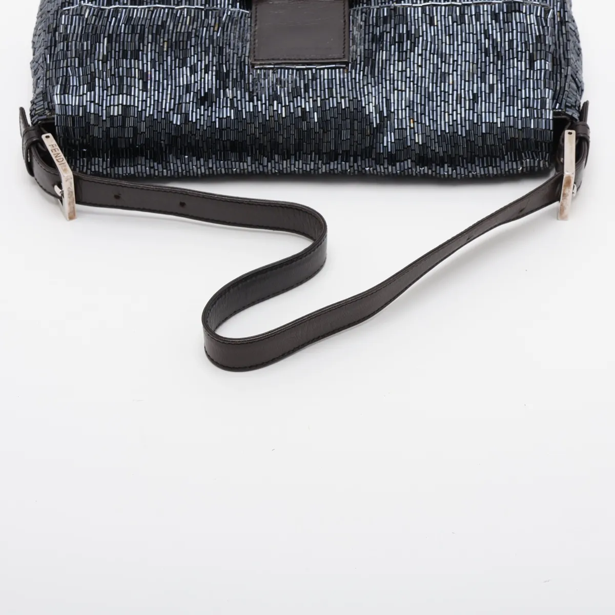 Mamma Bucket Beaded Leather Shoulder Bag, Navy, 26424, Exterior repaired by an aftermarket company. — view 5