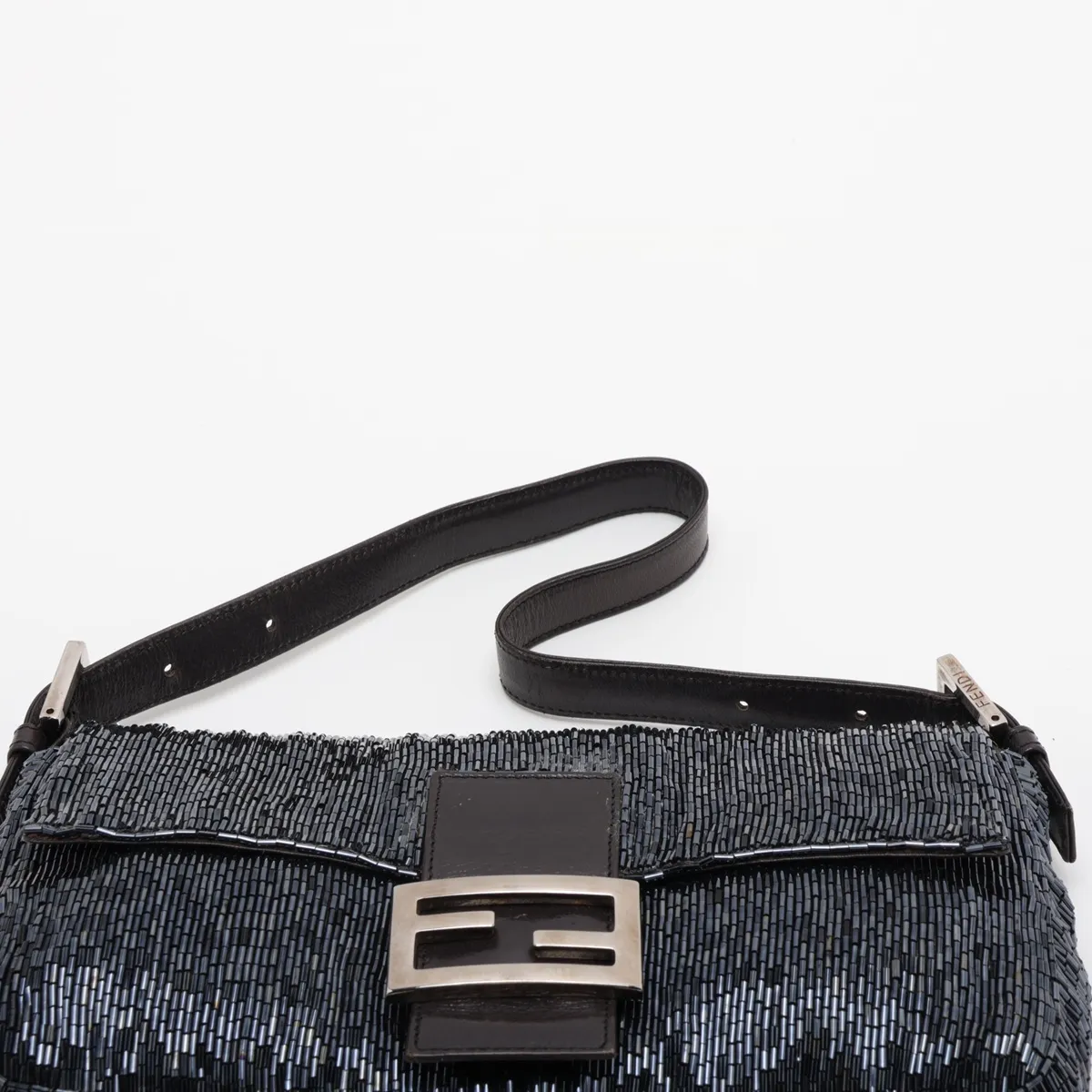 Mamma Bucket Beaded Leather Shoulder Bag, Navy, 26424, Exterior repaired by an aftermarket company. — view 6