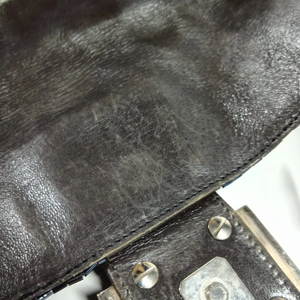 Mamma Bucket Beaded Leather Shoulder Bag, Navy, 26424, Exterior repaired by an aftermarket company. — view 10