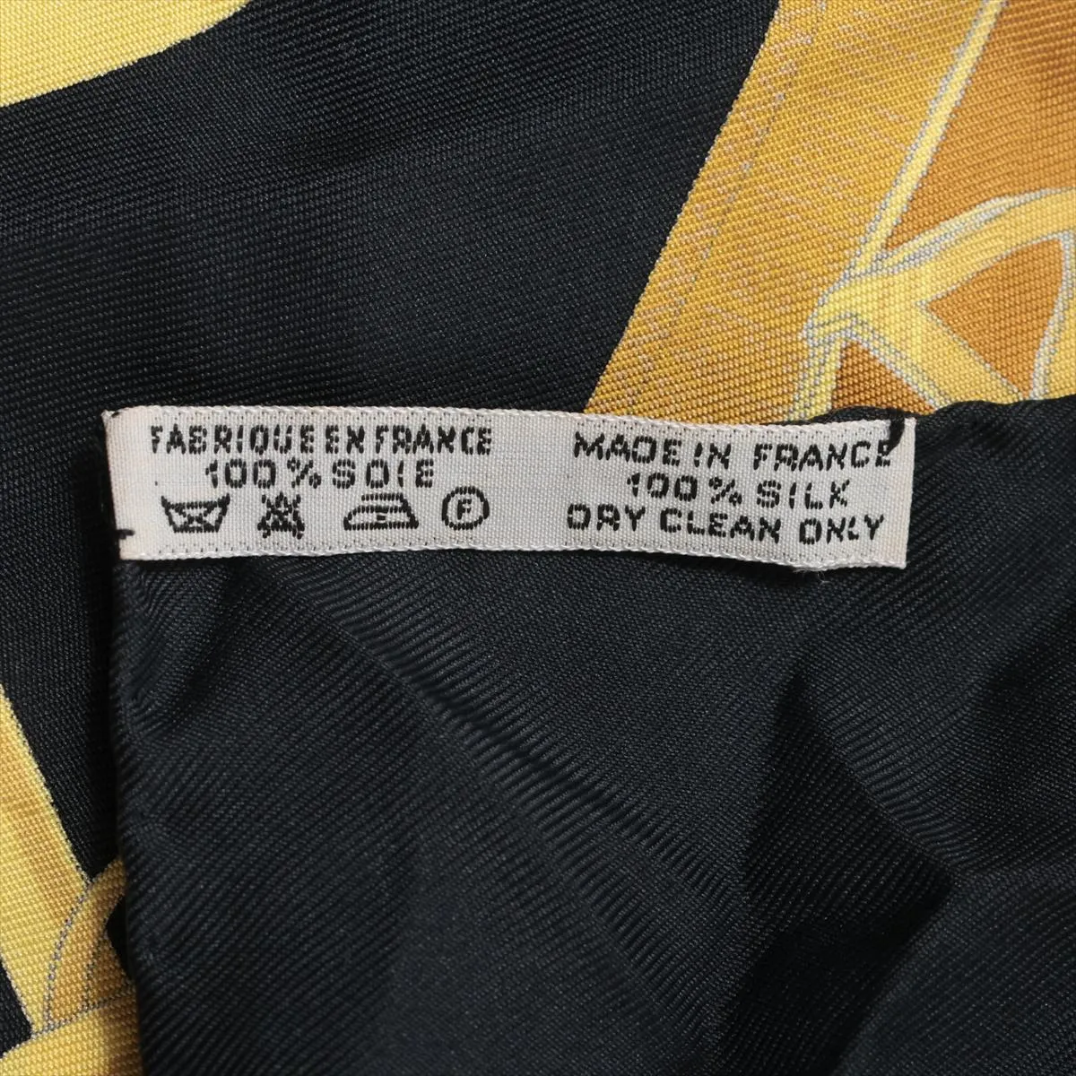 Carre 90 Eperon d'or (Golden Spur) Scarf, Silk, Black. Shows wear, — view 7