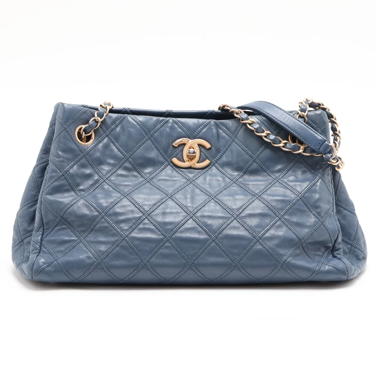 Bicolore Leather Chain Shoulder Bag, Blue with Gold Hardware, Item No. 17069479 (Serial No. 17)