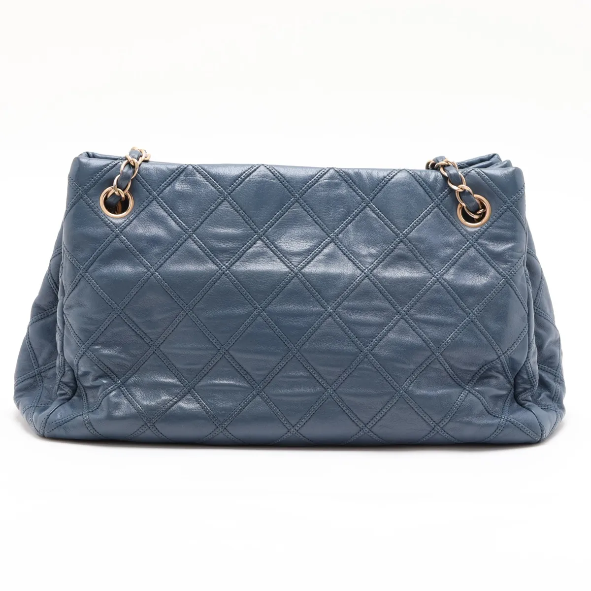 Bicolore Leather Chain Shoulder Bag, Blue with Gold Hardware, Item No. 17069479 (Serial No. 17) — view 2