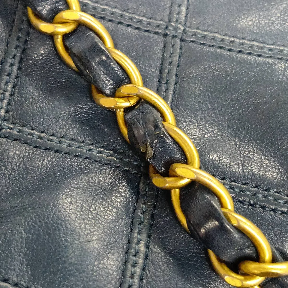 Bicolore Leather Chain Shoulder Bag, Blue with Gold Hardware, Item No. 17069479 (Serial No. 17) — view 12