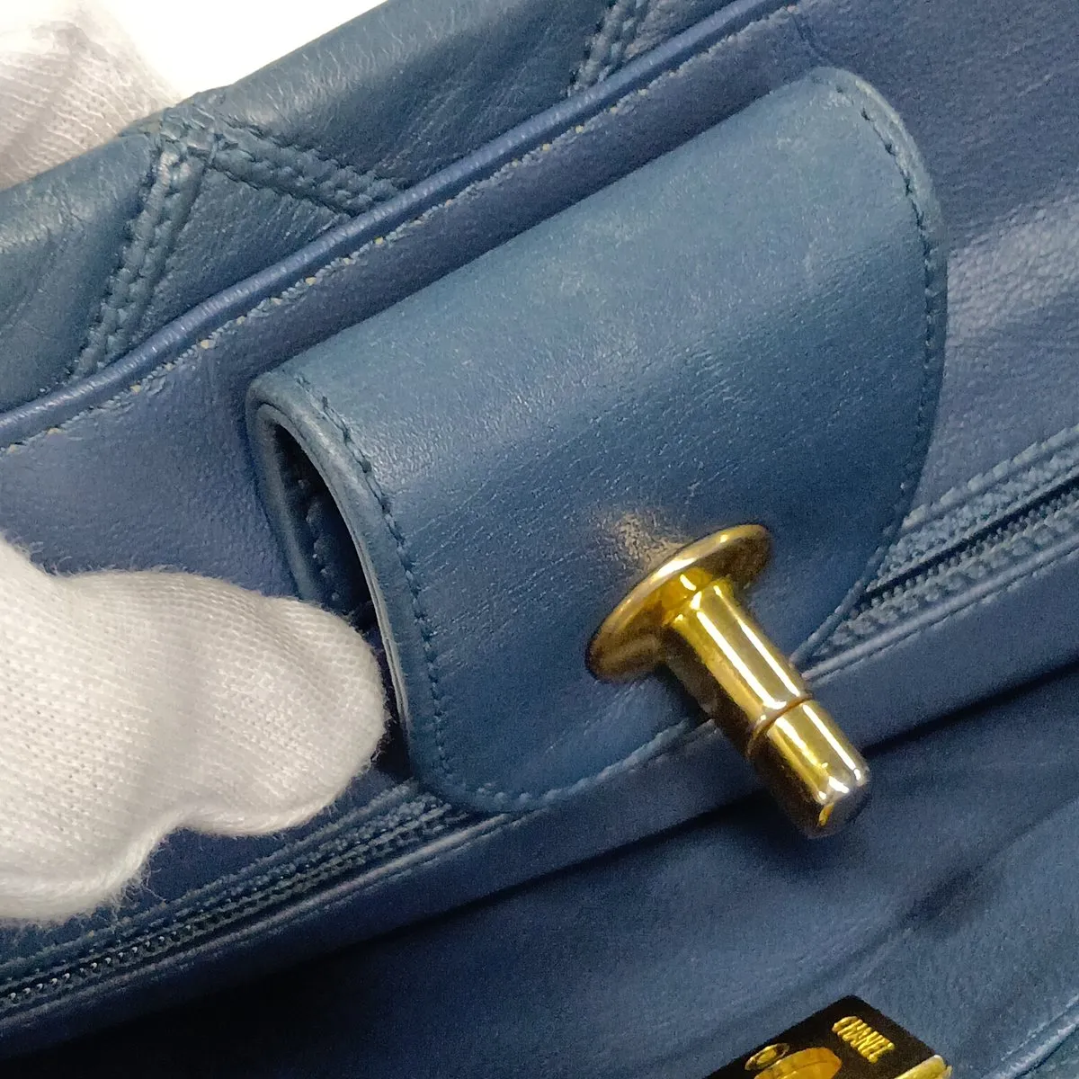 Bicolore Leather Chain Shoulder Bag, Blue with Gold Hardware, Item No. 17069479 (Serial No. 17) — view 13
