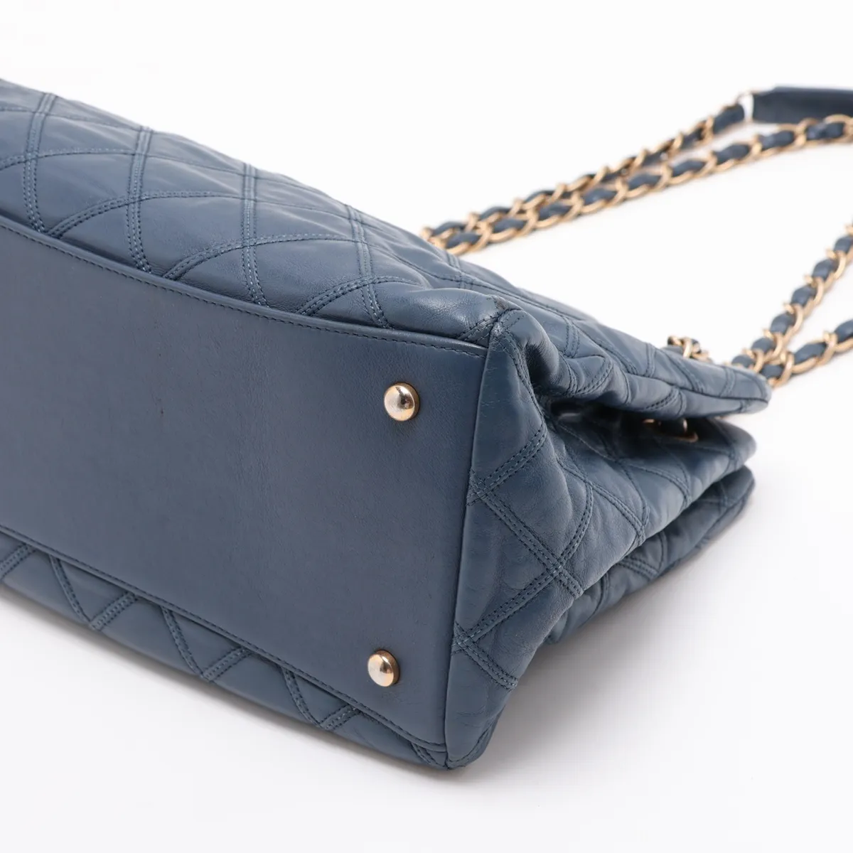 Bicolore Leather Chain Shoulder Bag, Blue with Gold Hardware, Item No. 17069479 (Serial No. 17) — view 3
