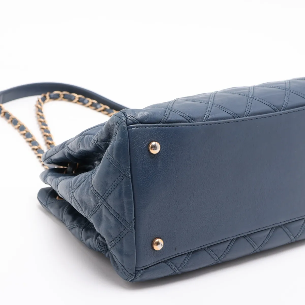 Bicolore Leather Chain Shoulder Bag, Blue with Gold Hardware, Item No. 17069479 (Serial No. 17) — view 4